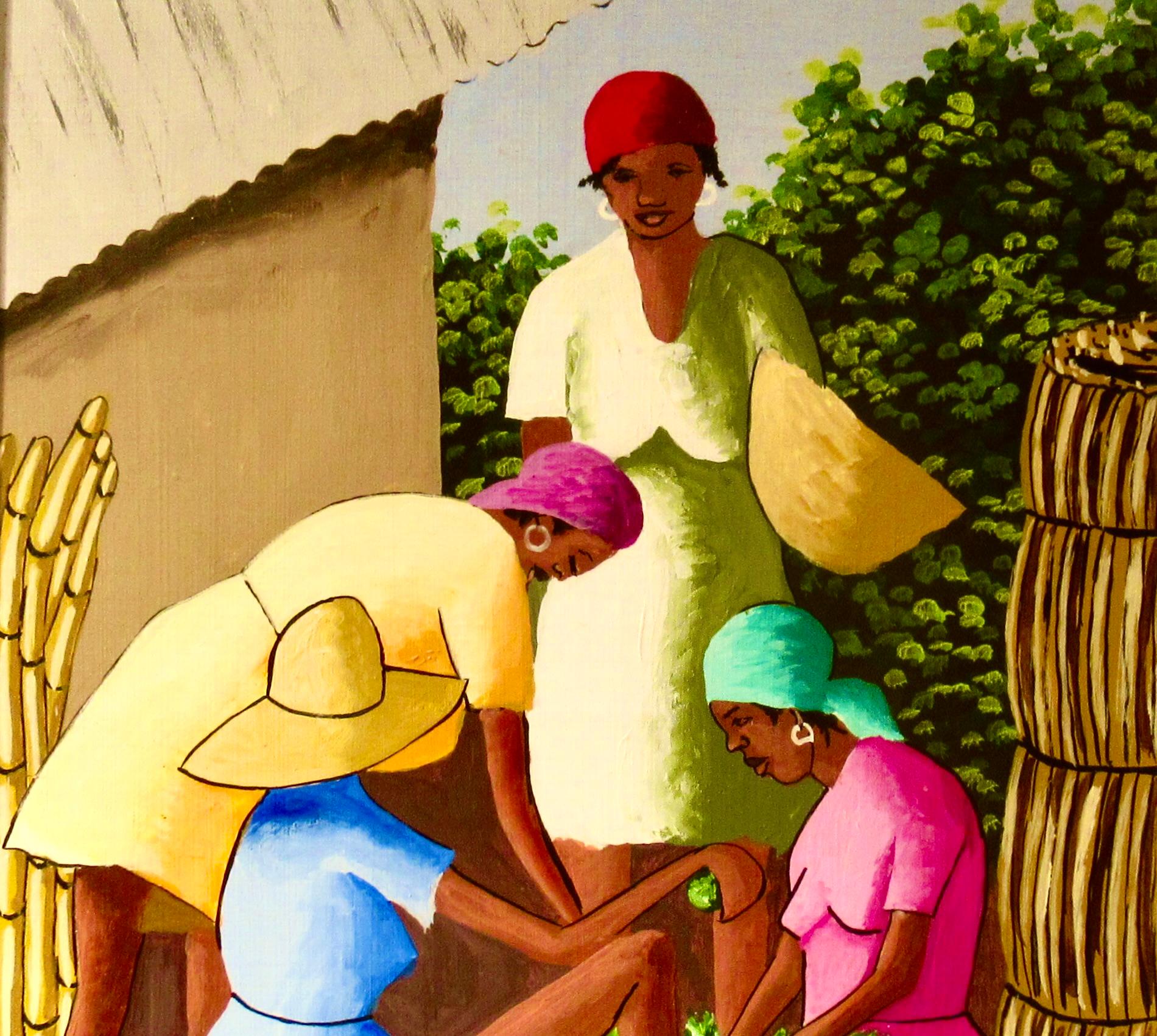 Marché haïtien avec quatre femmes - Impressionnisme Painting par Claude Dambreville