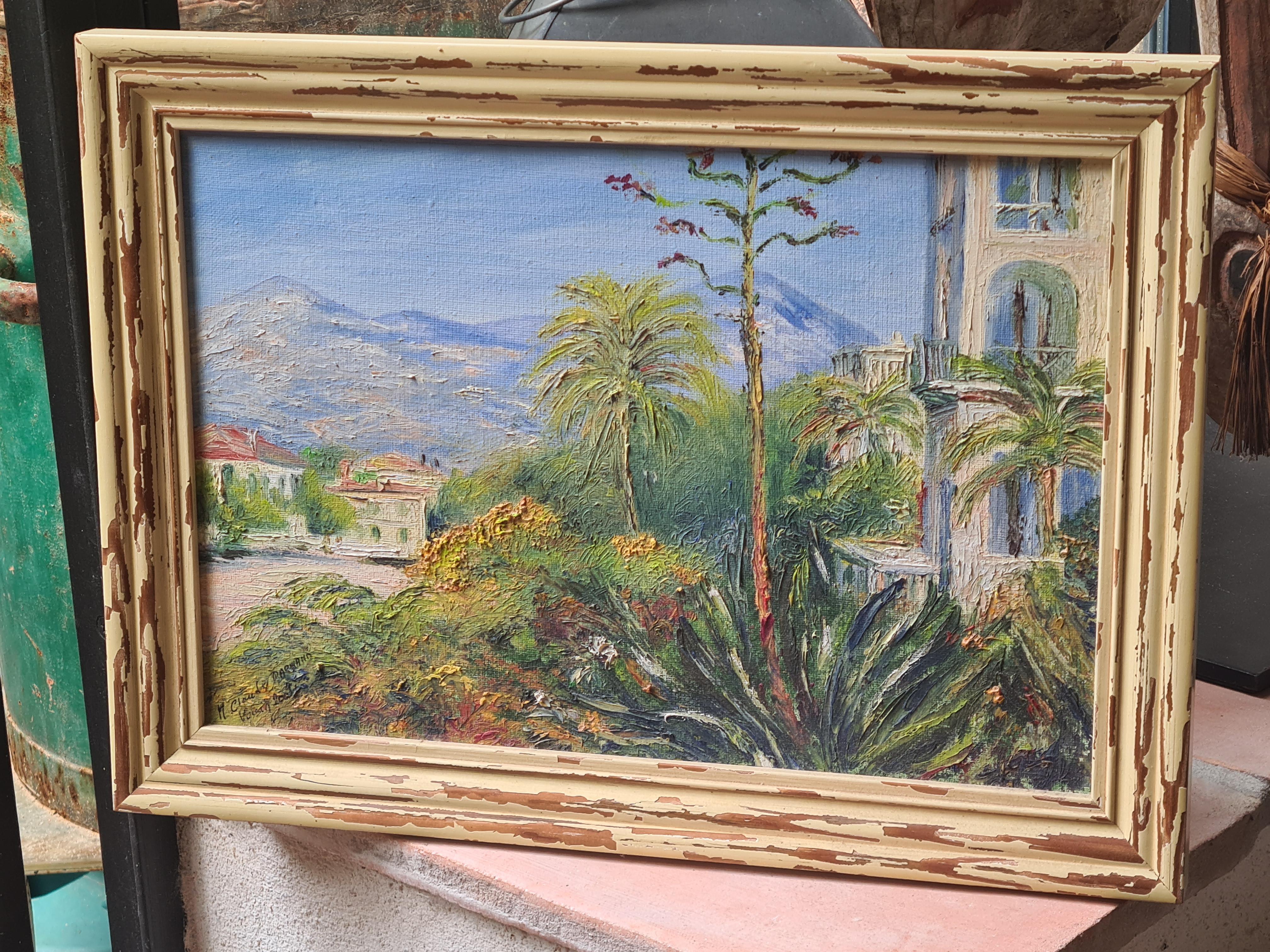 French Impressionist Oil on Canvas Landscape View of Les Villas à Bordighera For Sale 8