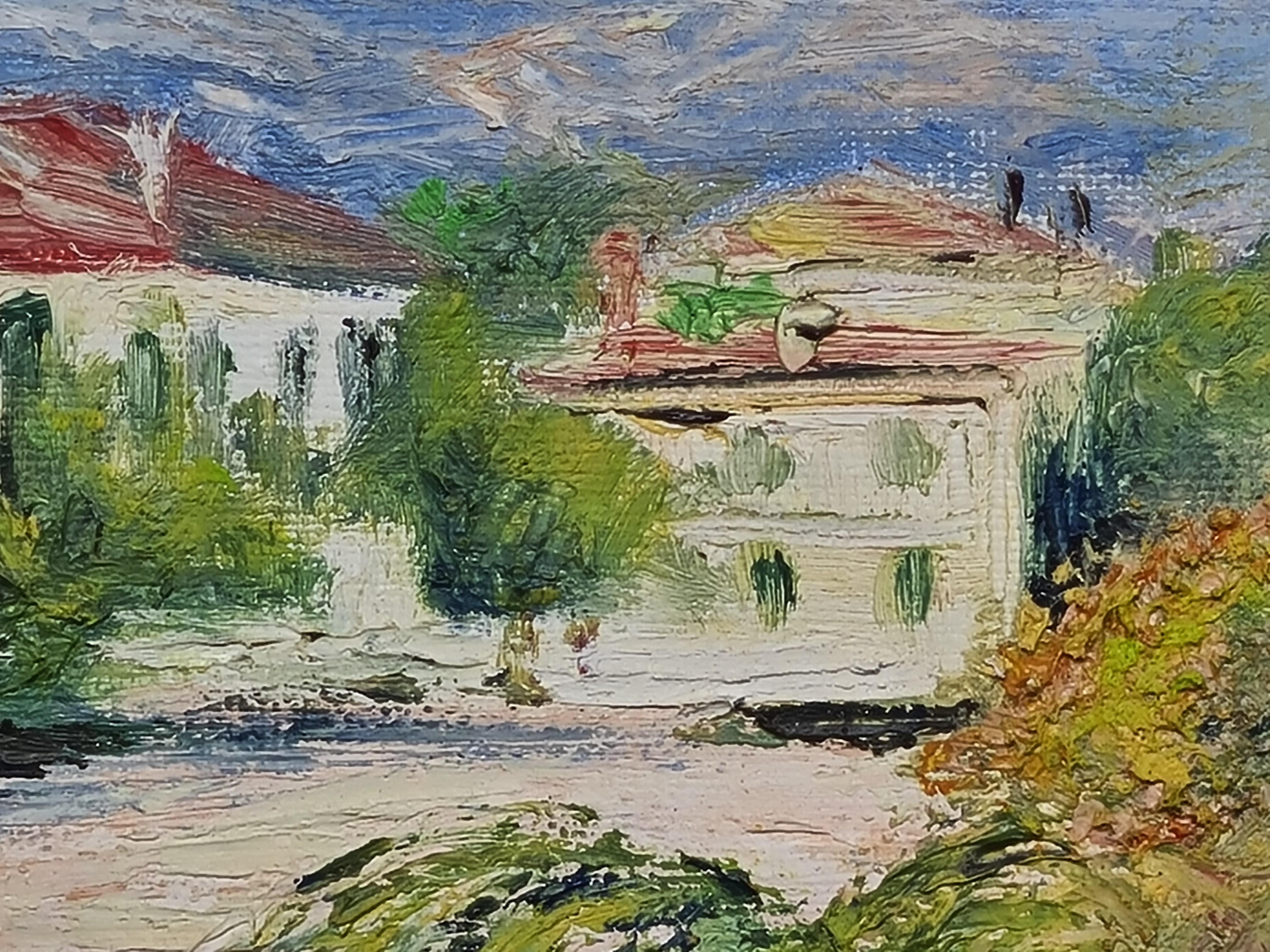 French Impressionist Oil on Canvas Landscape View of Les Villas à Bordighera - Beige Landscape Painting by Claude Darmand