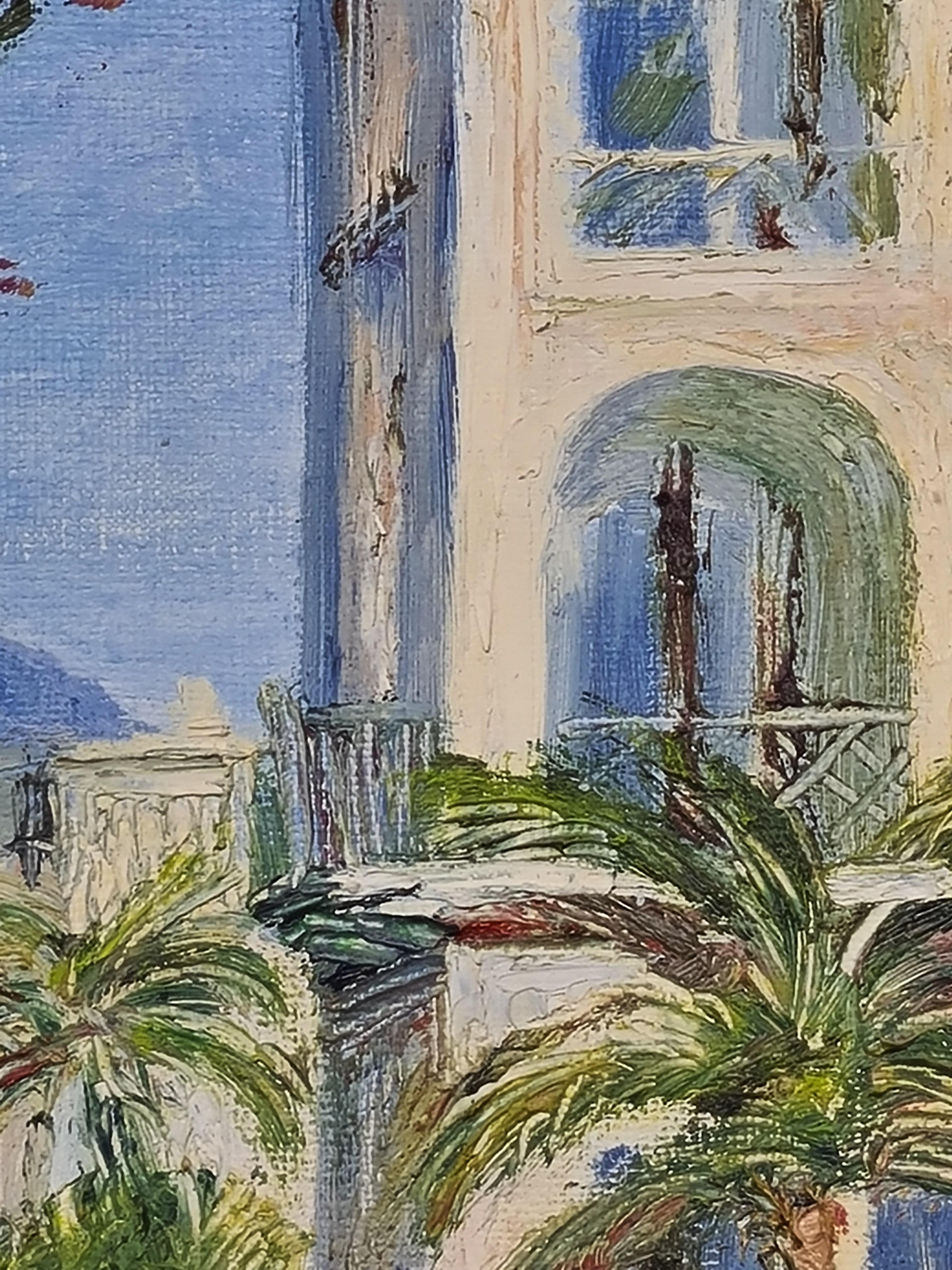 French Impressionist Oil on Canvas Landscape View of Les Villas à Bordighera For Sale 1
