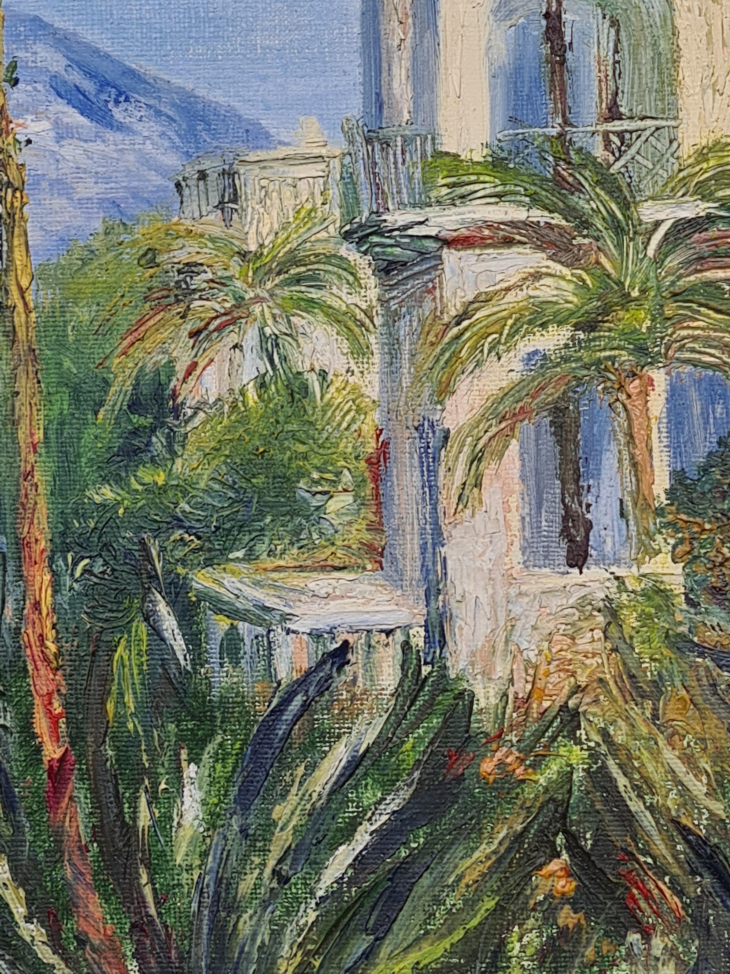 French Impressionist Oil on Canvas Landscape View of Les Villas à Bordighera For Sale 2