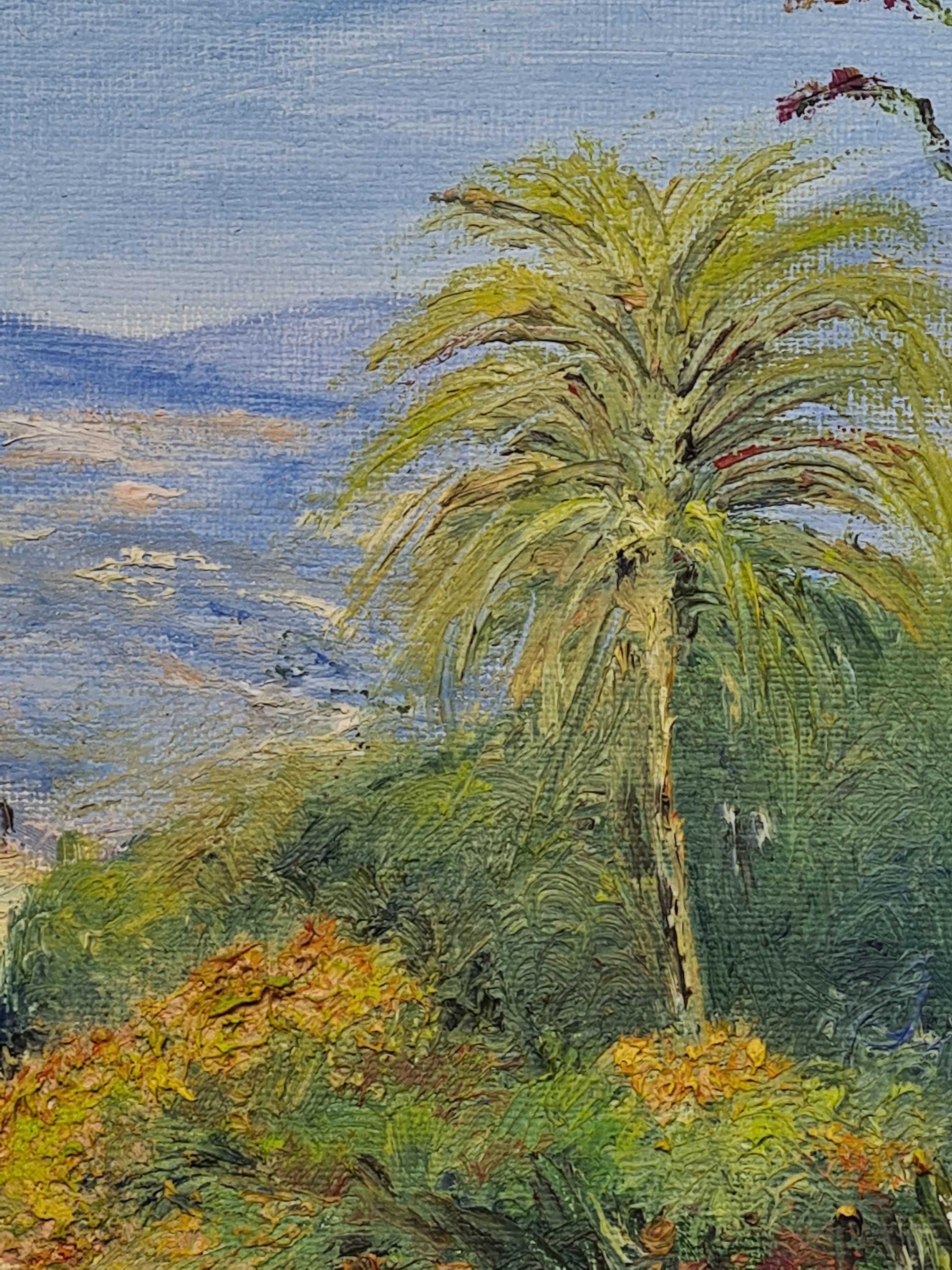 French Impressionist Oil on Canvas Landscape View of Les Villas à Bordighera For Sale 4