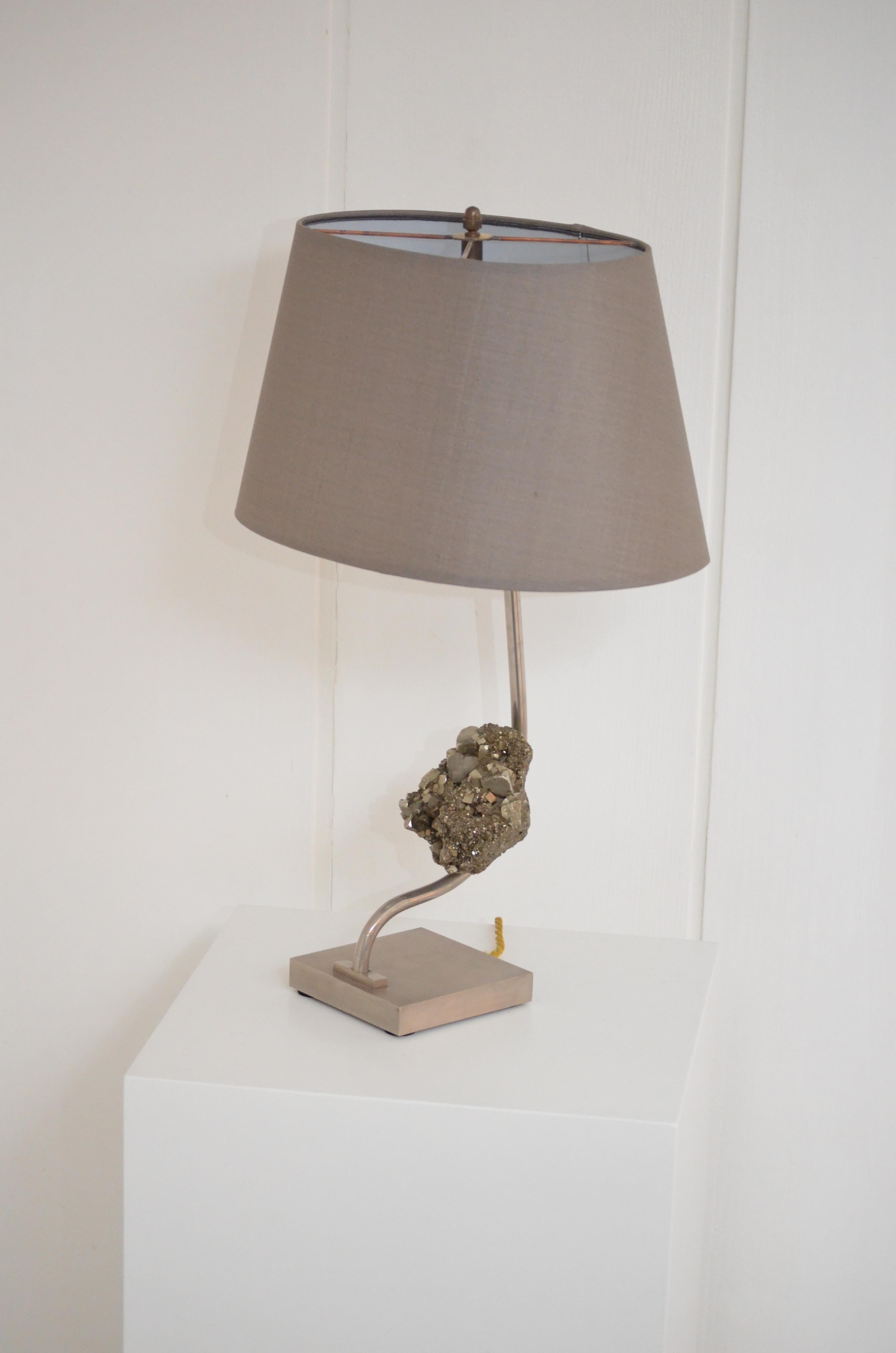 Claude De Muzac - Pyrite and Steel Lamp, Italy, 1970 — Good Vintage Condition For Sale 4