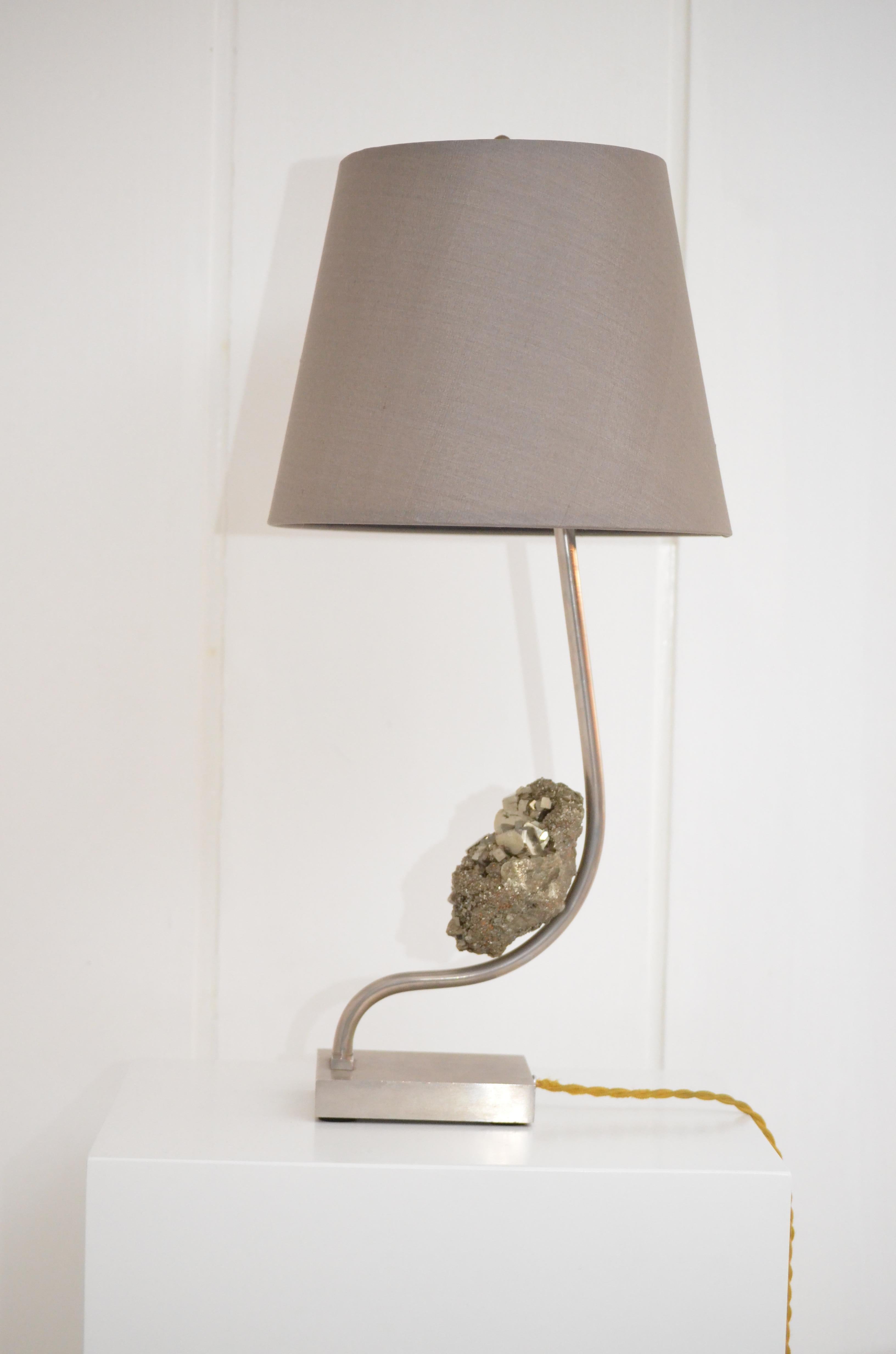 Claude De Muzac - Pyrite and Steel Lamp, Italy, 1970 — Good Vintage Condition For Sale 5