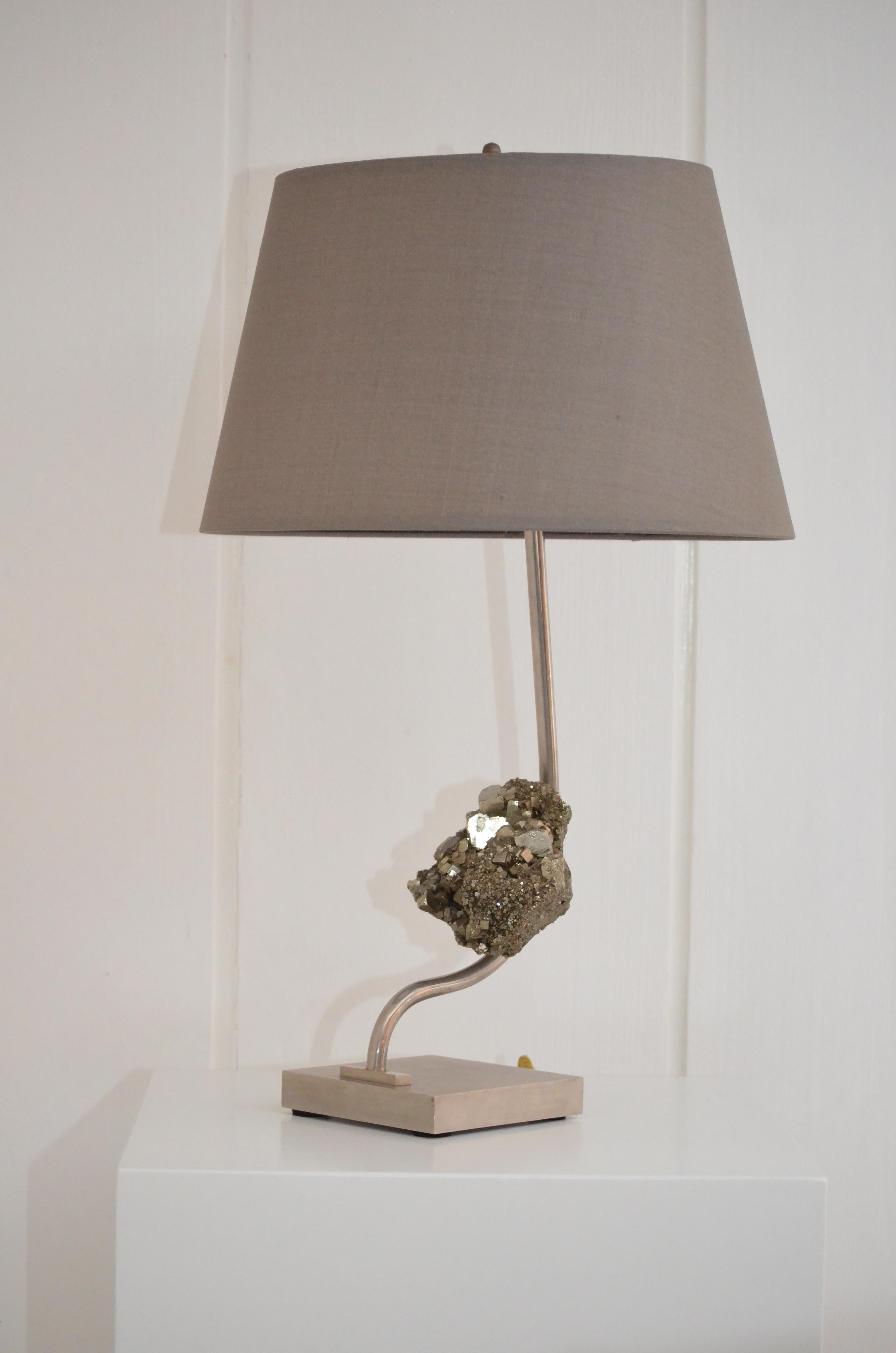 Claude De Muzac - Pyrite and Steel Lamp, Italy, 1970 — Good Vintage Condition For Sale 6