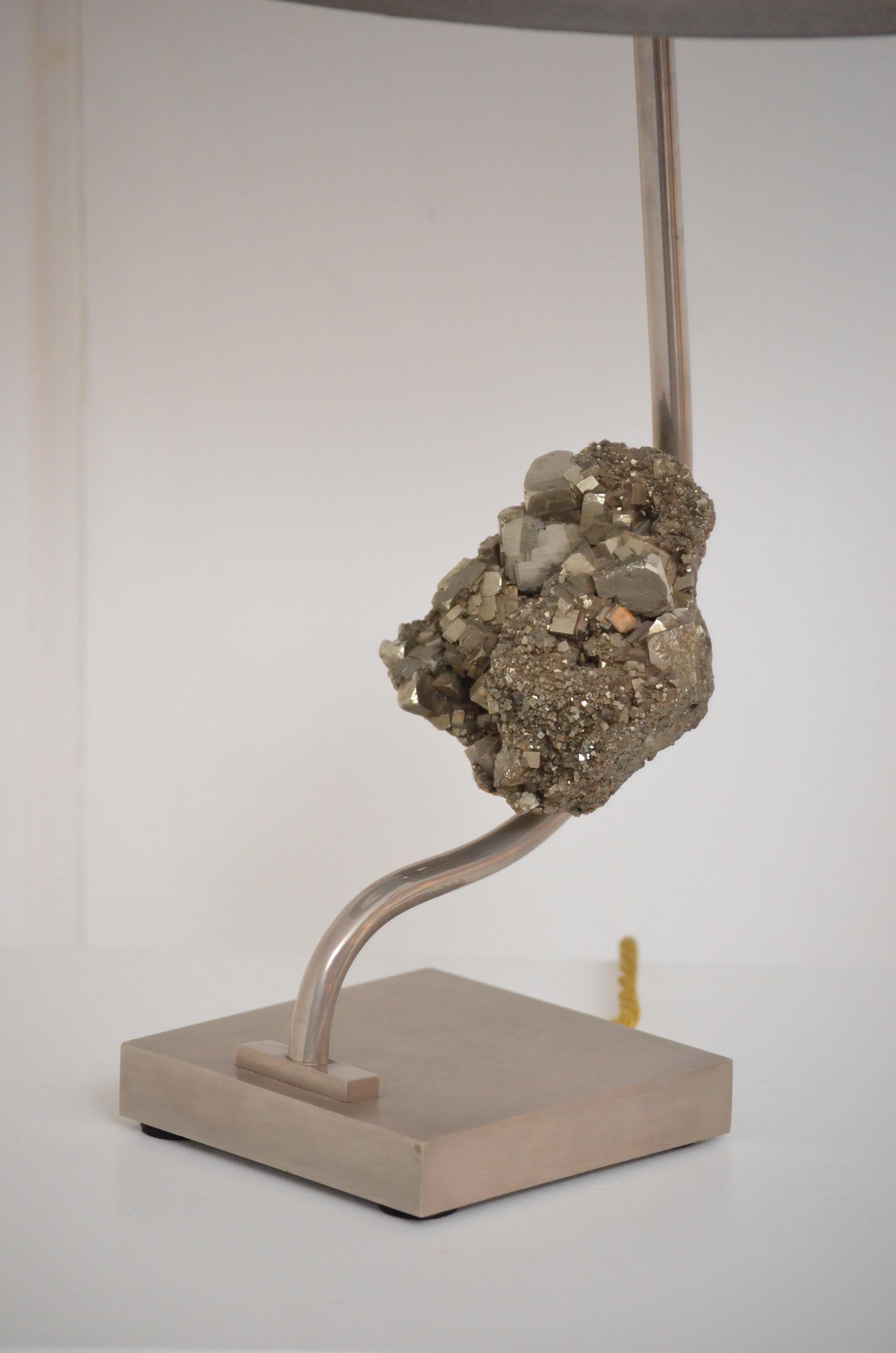 Mid-Century Modern Claude De Muzac - Pyrite and Steel Lamp, Italy, 1970 — Good Vintage Condition For Sale