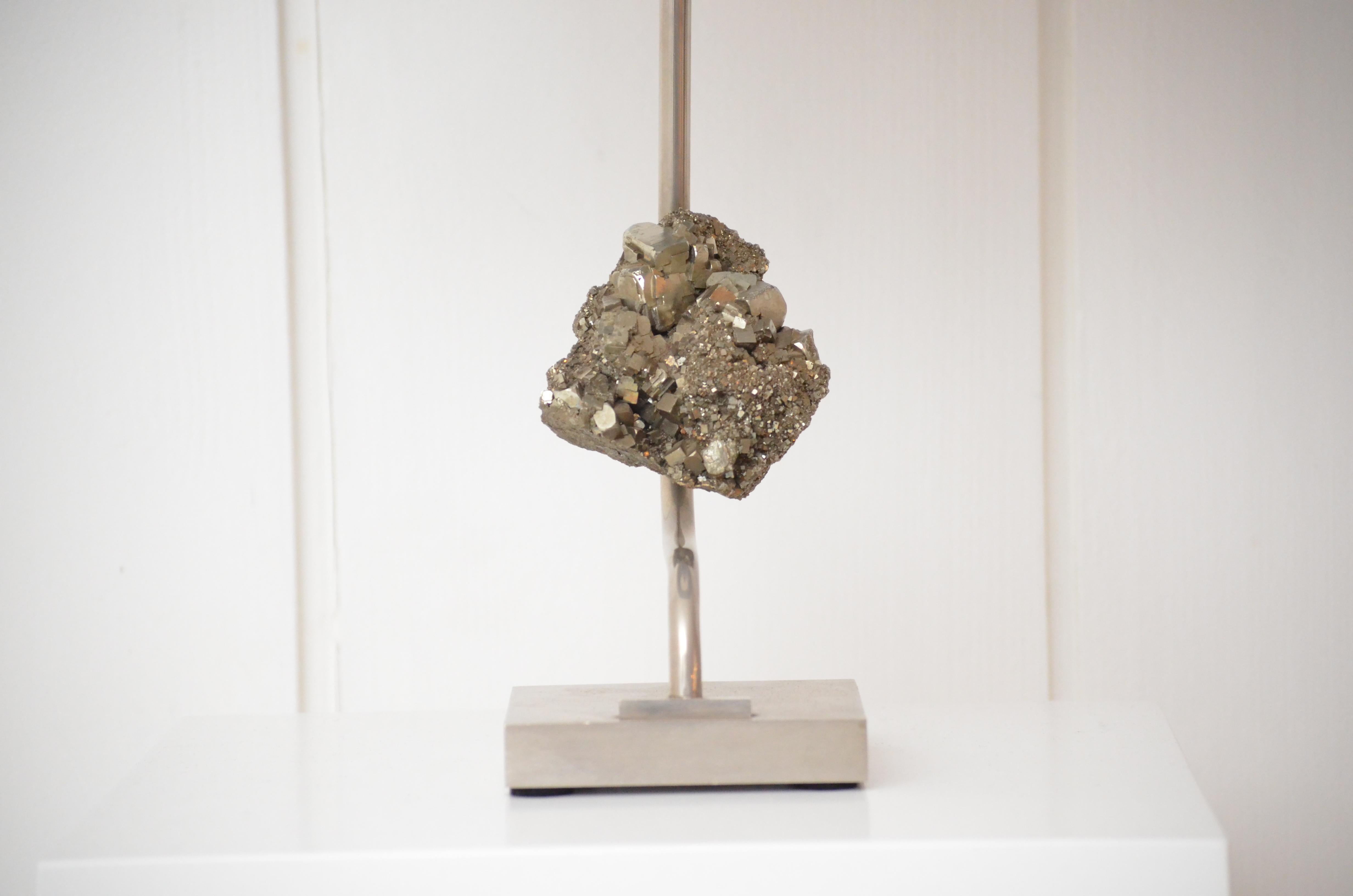 Claude De Muzac - Pyrite and Steel Lamp, Italy, 1970 — Good Vintage Condition For Sale 2