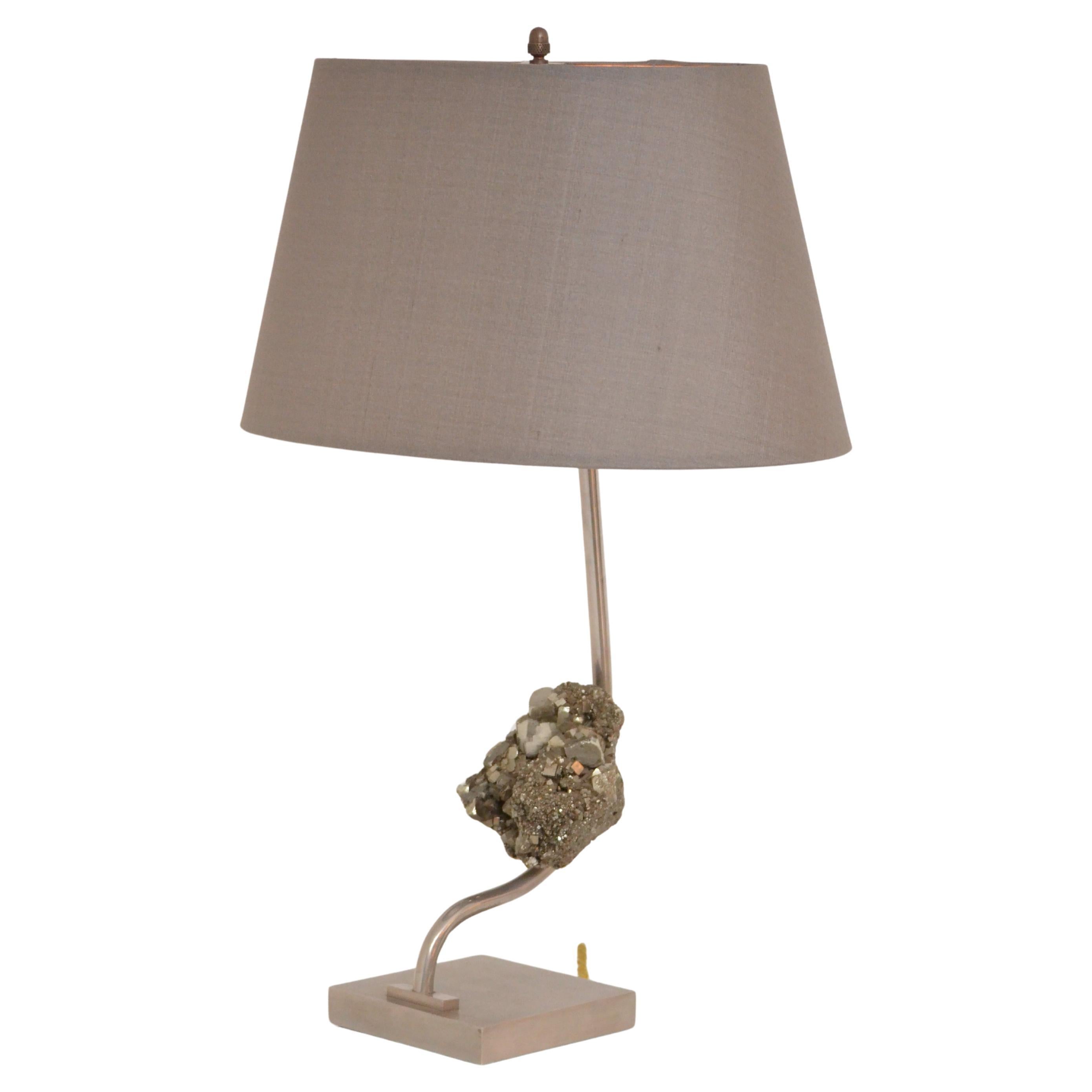 Claude De Muzac - Pyrite and Steel Lamp, Italy, 1970 — Good Vintage Condition For Sale