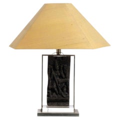 Claude de Muzac Sculptural Table Lamp with Antique Carved Relief, France, 1970s
