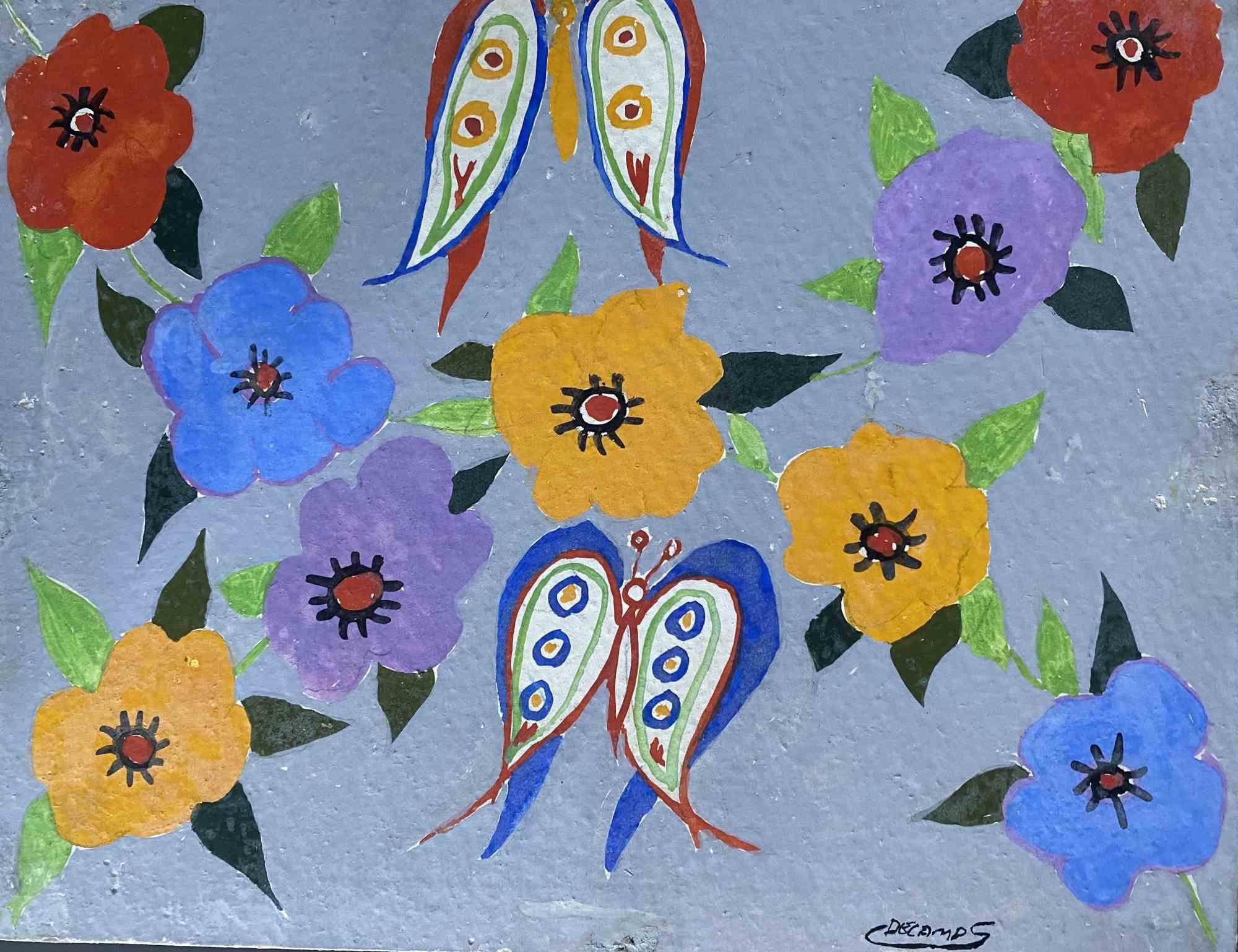 Flowers With Butterflies is a painting realized by Claude Decamps in the 1970s

Oil painting on cardboard canvas.

Hand-signed on the lower.

Good conditions.

The artwork is represented through soft brush strokes smoothly, with harmonious and
