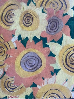 Fleur de soleil - Peinture à l'huile de Claude Decamps - 1970
