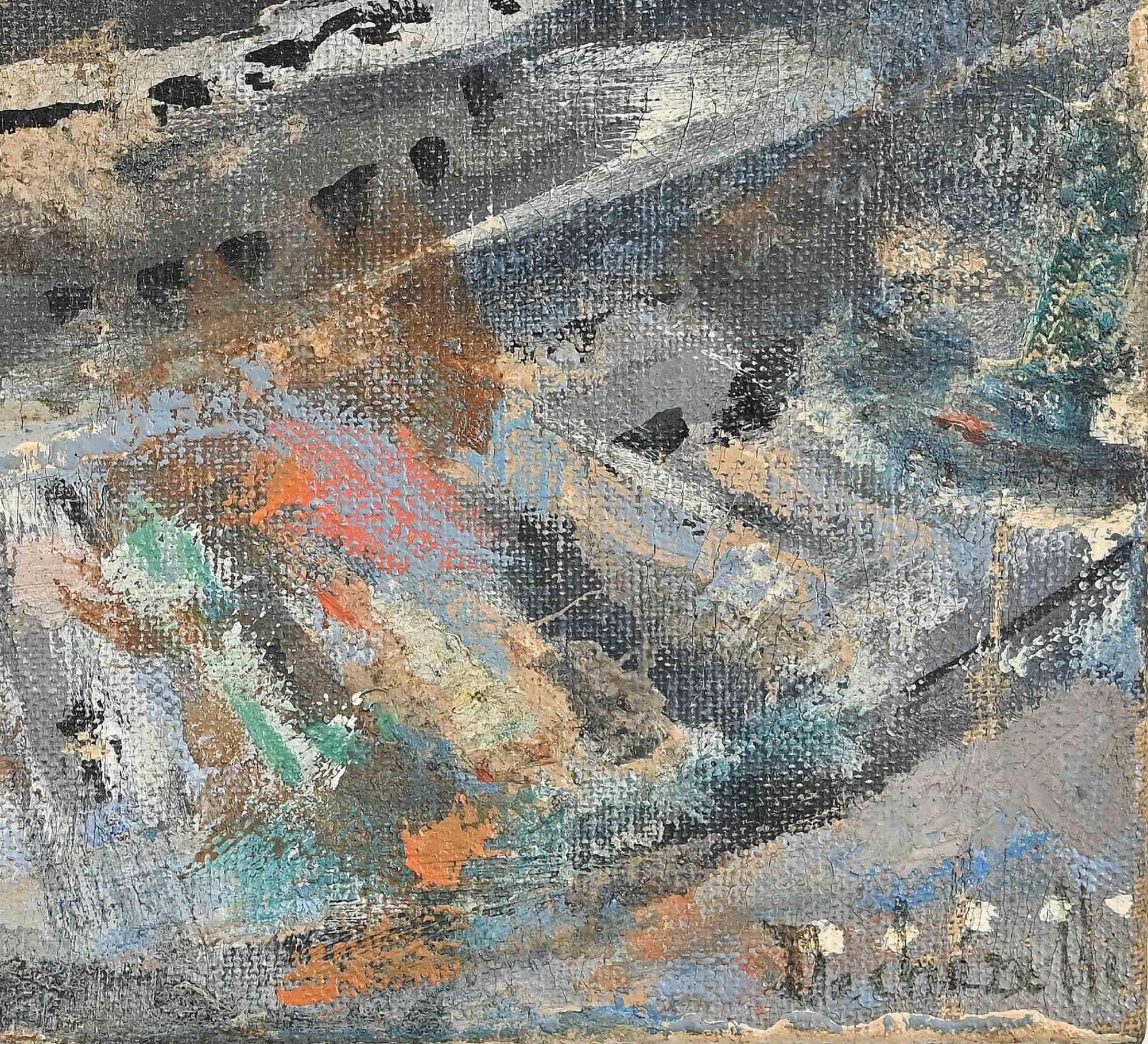 Composition abstraite - Peinture à l'huile de Claude Dechezelle - Milieu du XXe siècle en vente 2