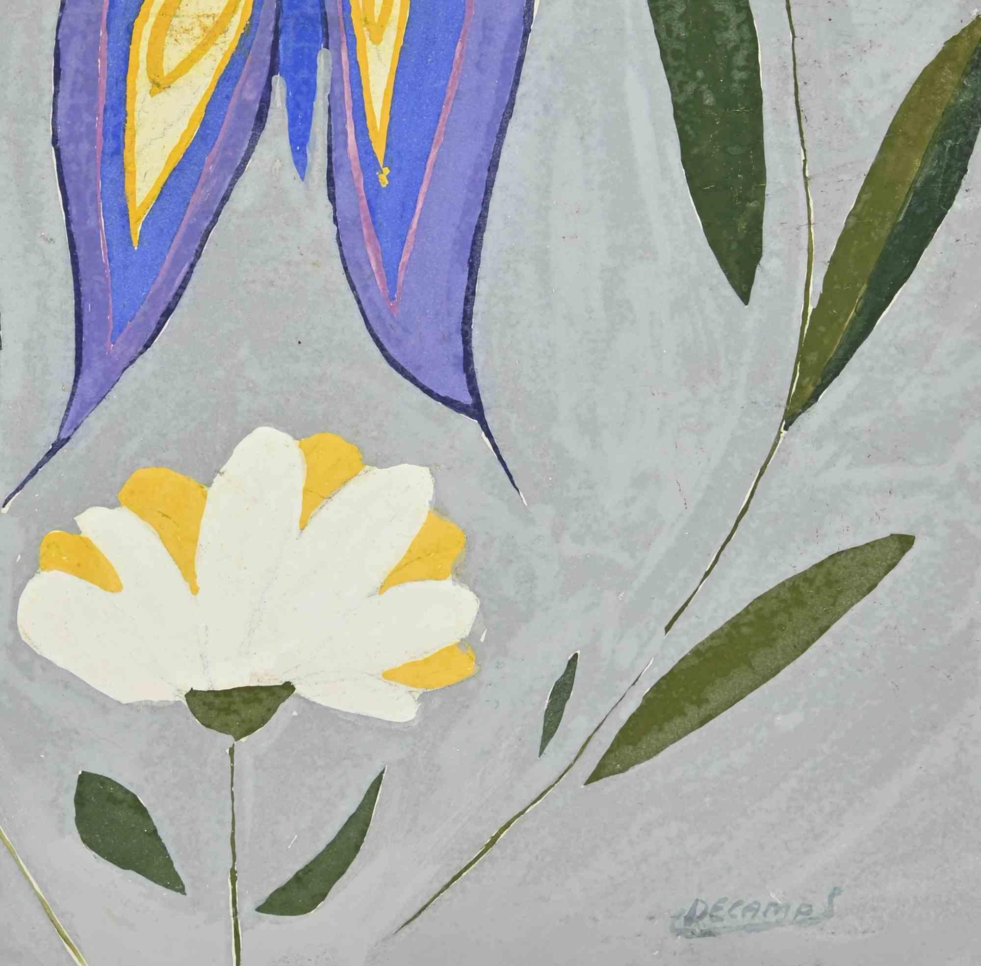 Flowers and Butterflies - Oil Paint by Claude Deschamps - 1970s im Angebot 1