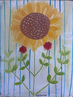 Sun Flower - Oil Painting by Claude Deschamps - 1970s