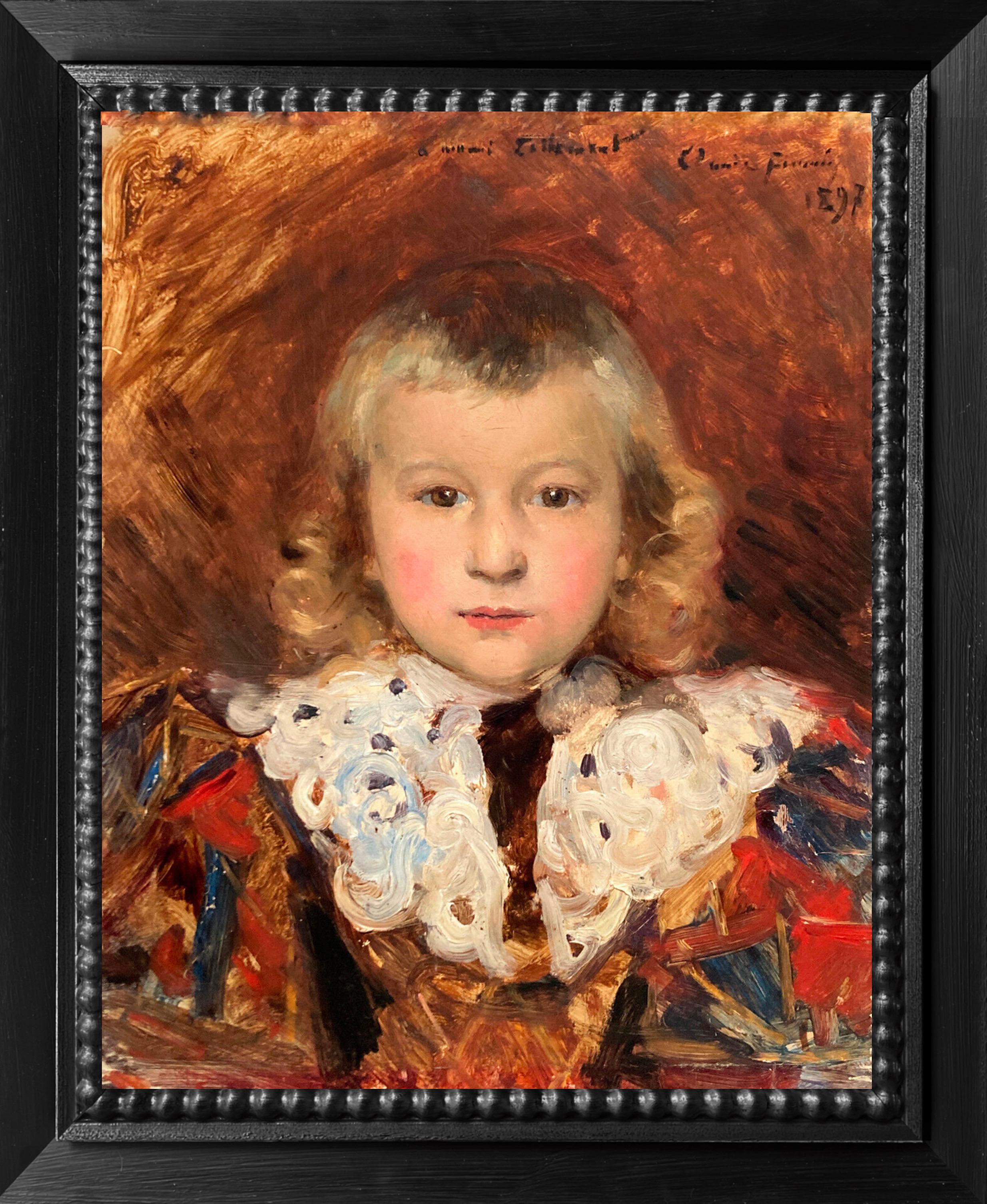 19th century French Portrait of a boy - 1897 Friendship gift