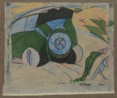 Omnibus de Paris - 20ème siècle, linogravure, estampe de Claude Flight