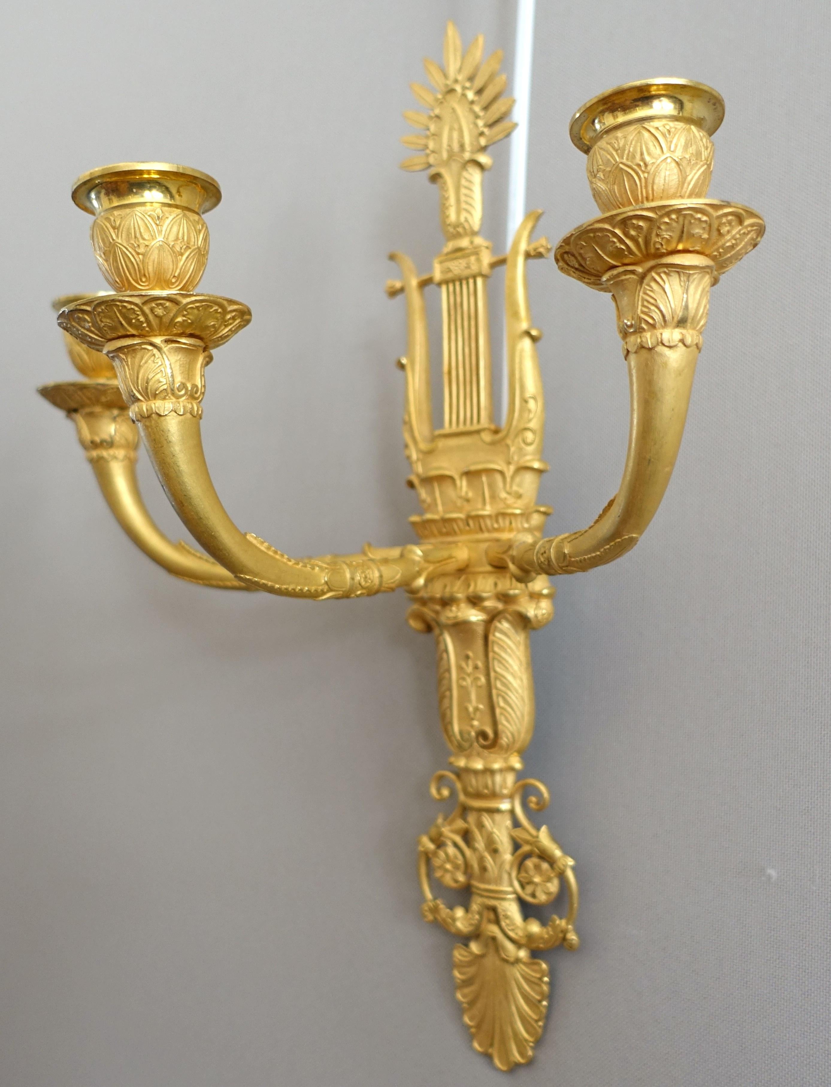 French Claude Galle - pair of Empire ormolu sconses - early 19th century For Sale