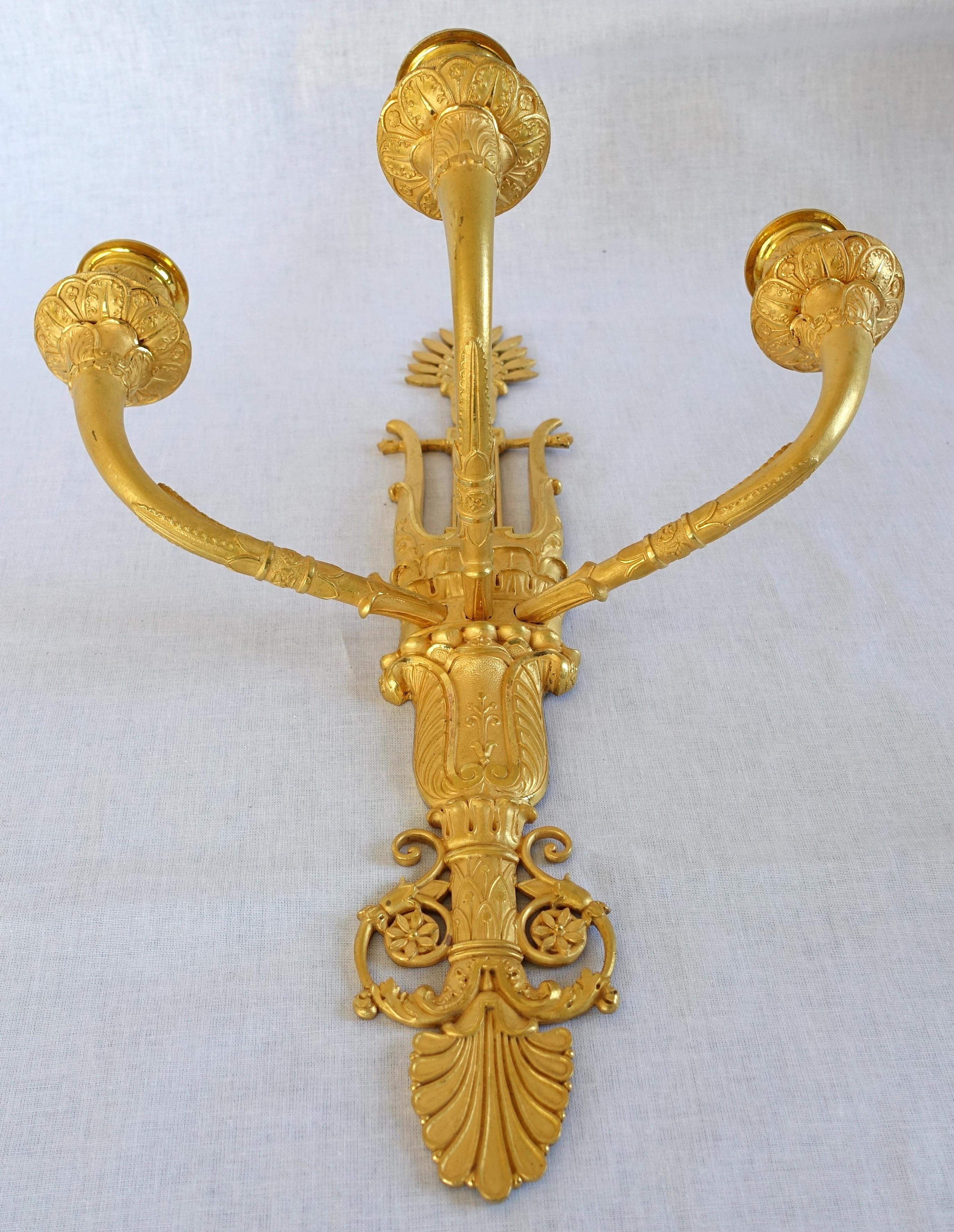 Claude Galle - pair of Empire ormolu sconses - early 19th century In Good Condition For Sale In GRENOBLE, FR