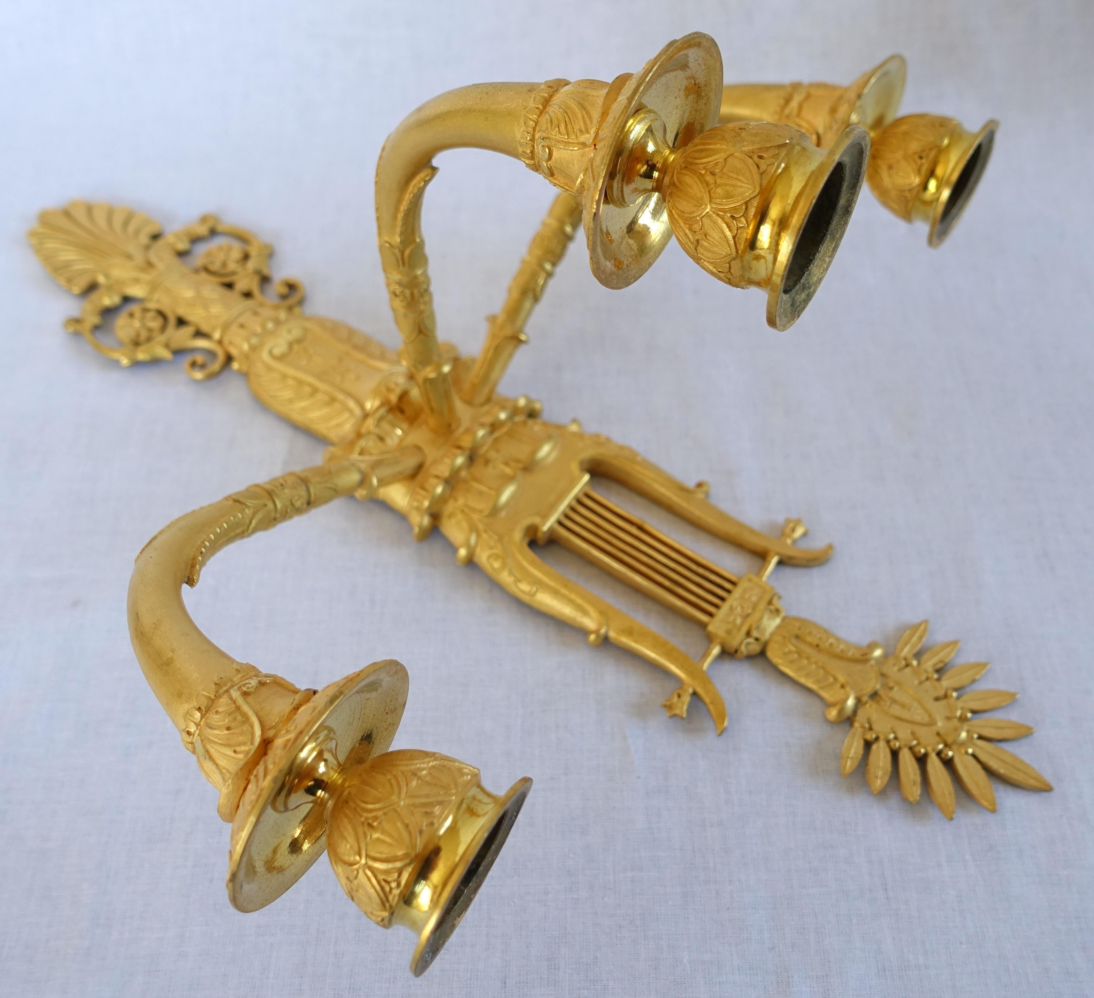 19th Century Claude Galle - pair of Empire ormolu sconses - early 19th century For Sale