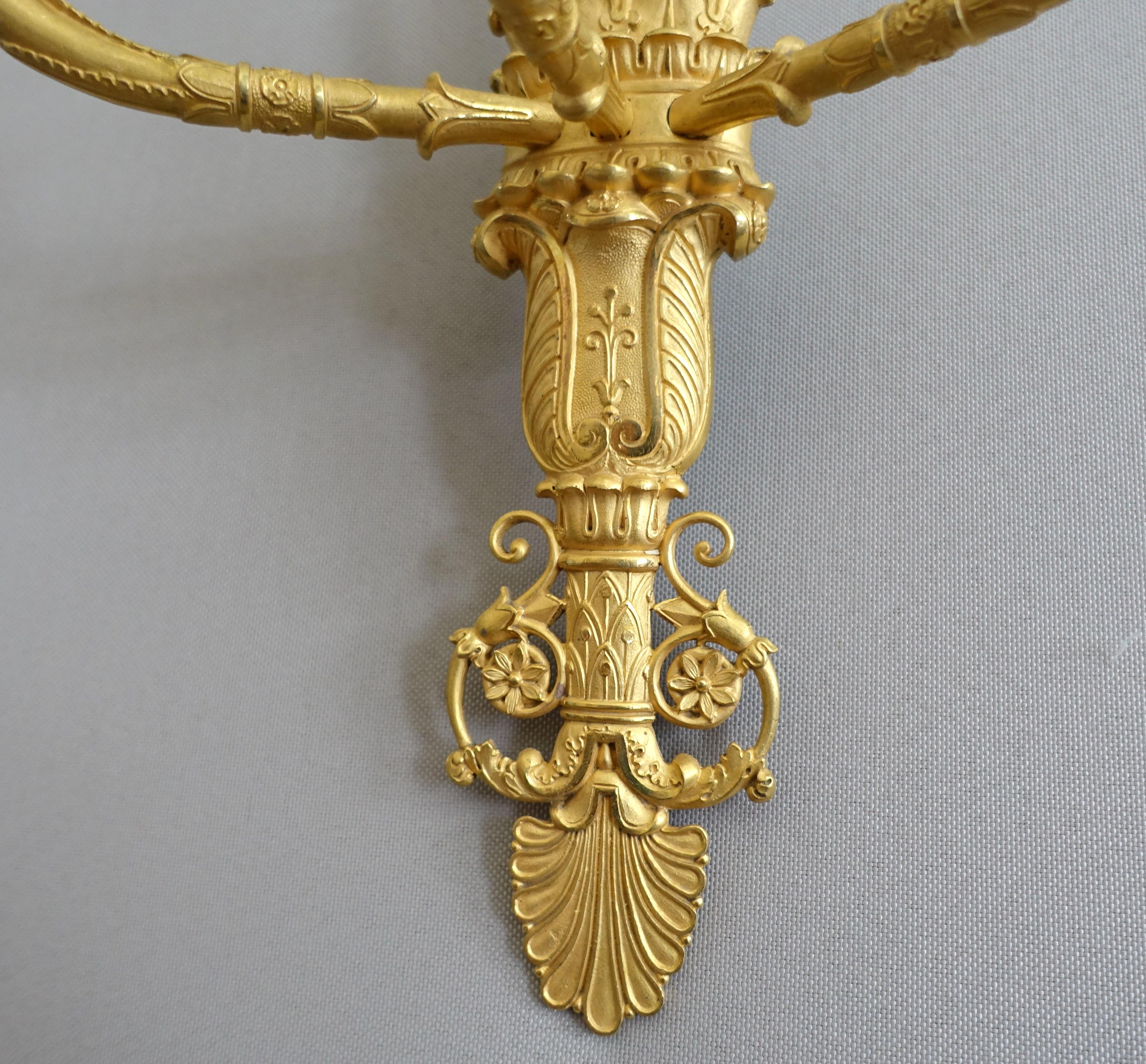 Ormolu Claude Galle - pair of Empire ormolu sconses - early 19th century For Sale