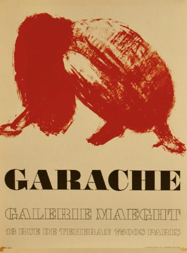 This is an original vintage poster from 1975 to promote the exhibition of Claude Garache at the Gallery Maeght, in Paris. Claude Garache is a French artist, he worked in painting, sculpture, illustration and engraving. His principal subject is the