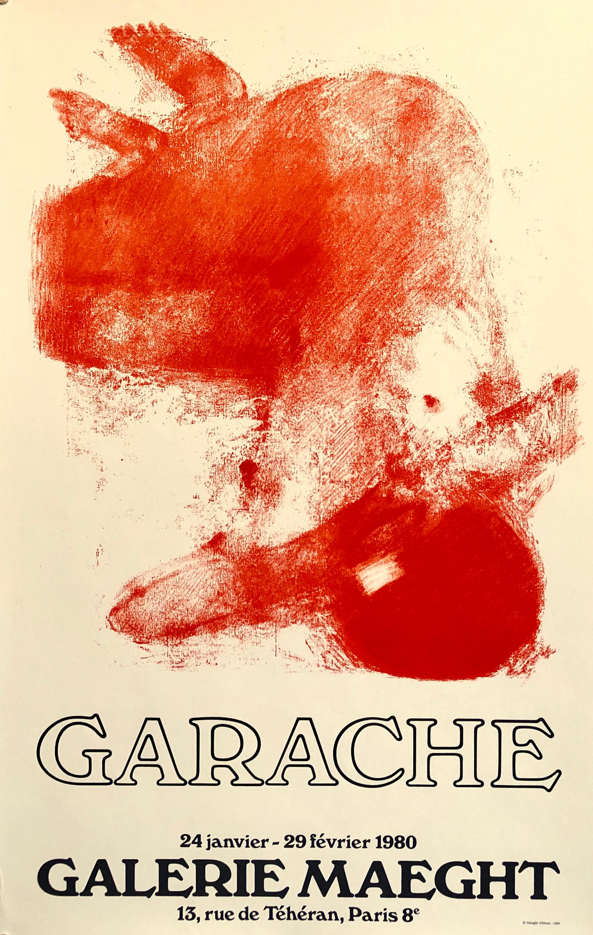 Bright bold red or orange on white. Vintage gallery exhibition poster. 

The Galerie Maeght is a gallery of modern art in Paris, France, and Barcelona, Catalonia, Spain. The gallery was founded in 1936 in Cannes. The Paris gallery was started in