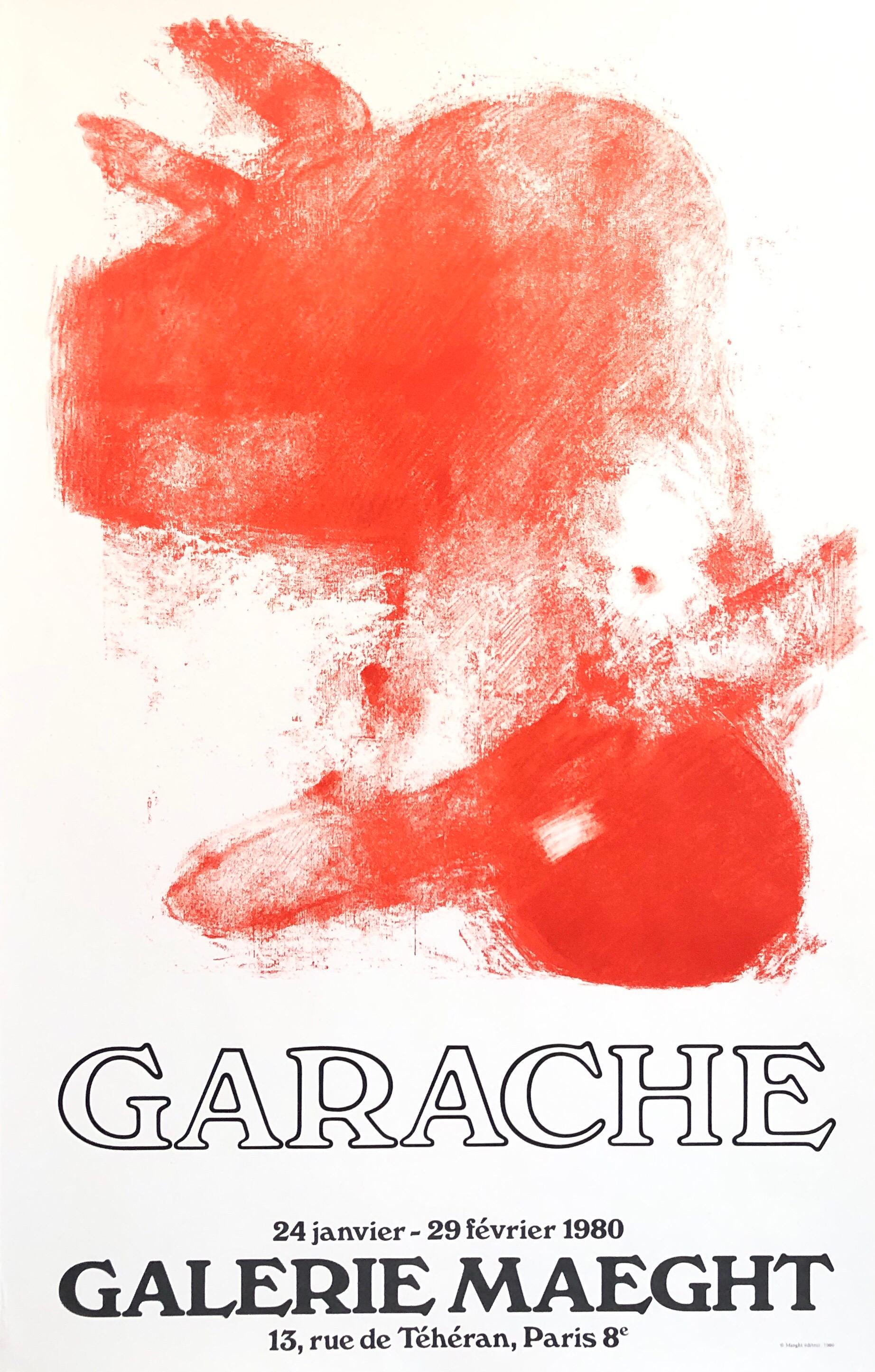 Claude Garache Abstract Print - French Post Modern Orange Red Pop Art Lithograph Vintage Poster Galerie Maeght