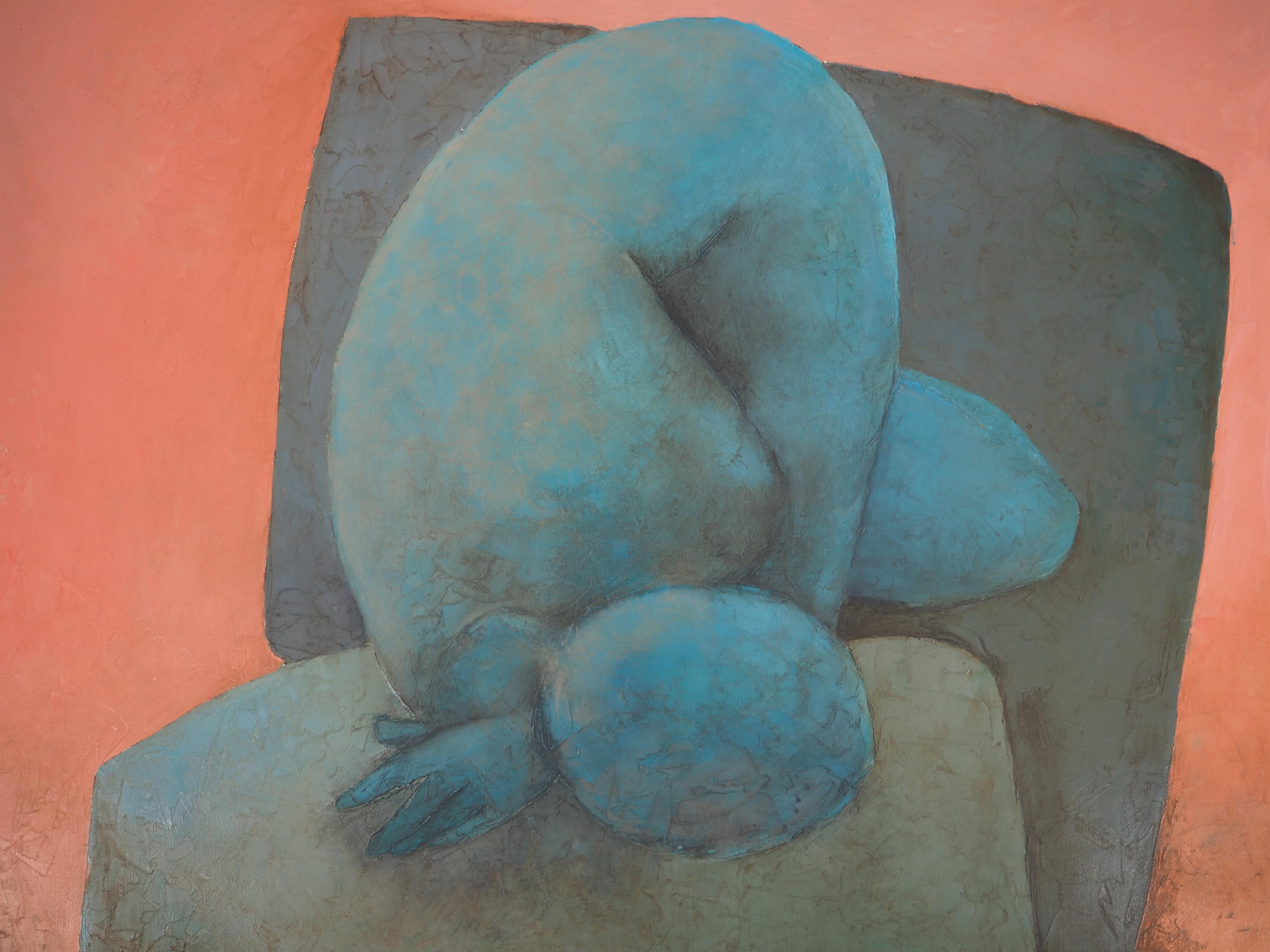 Asleep Model - Original oil on canvas - Signed - Modern Painting by Claude Gaveau