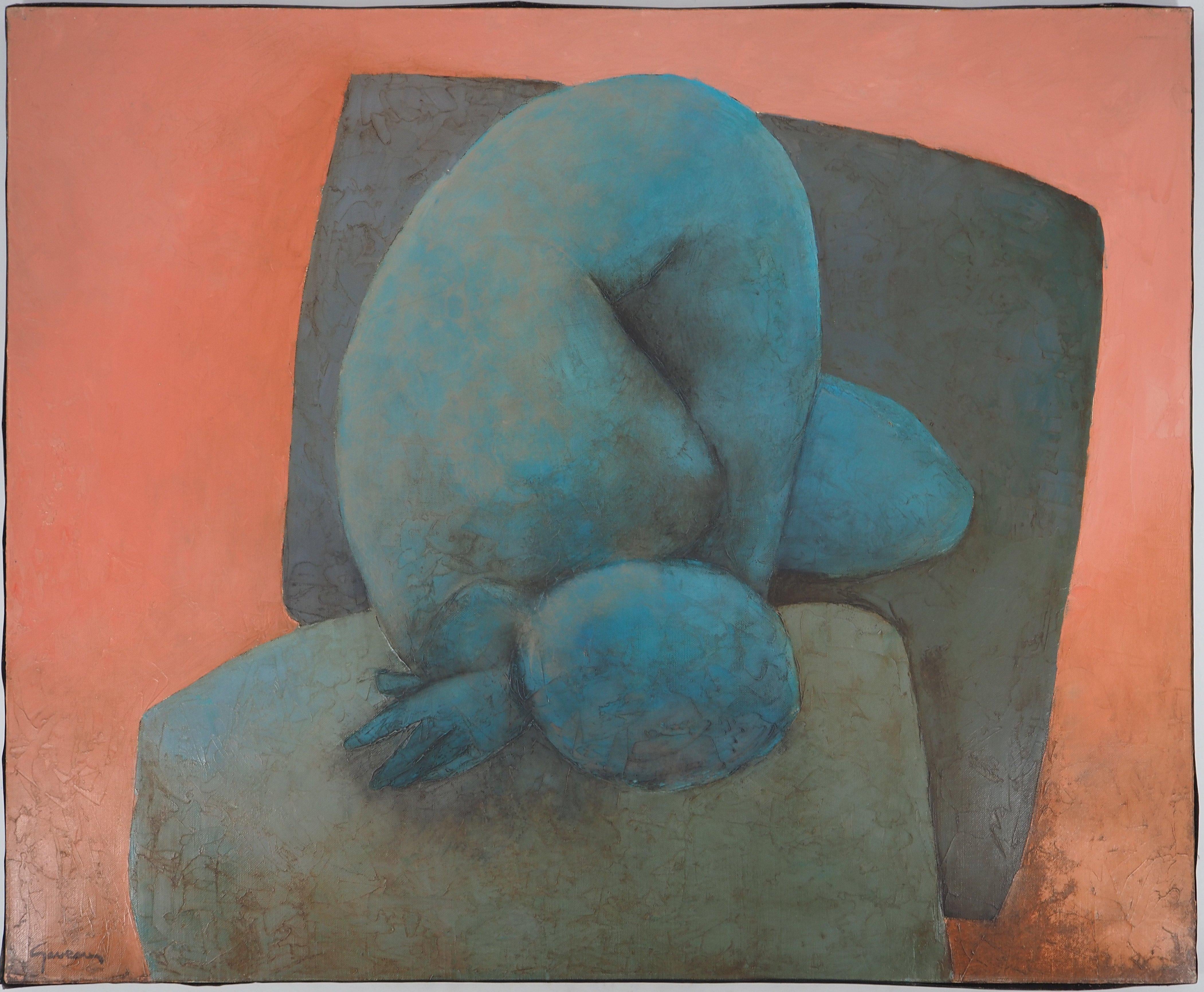 Claude Gaveau Nude Painting - Asleep Model - Original oil on canvas - Signed