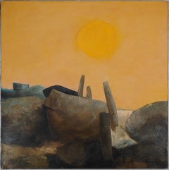 Paysage marin : coucher de soleil jaune - Huile originale sur toile - Signée