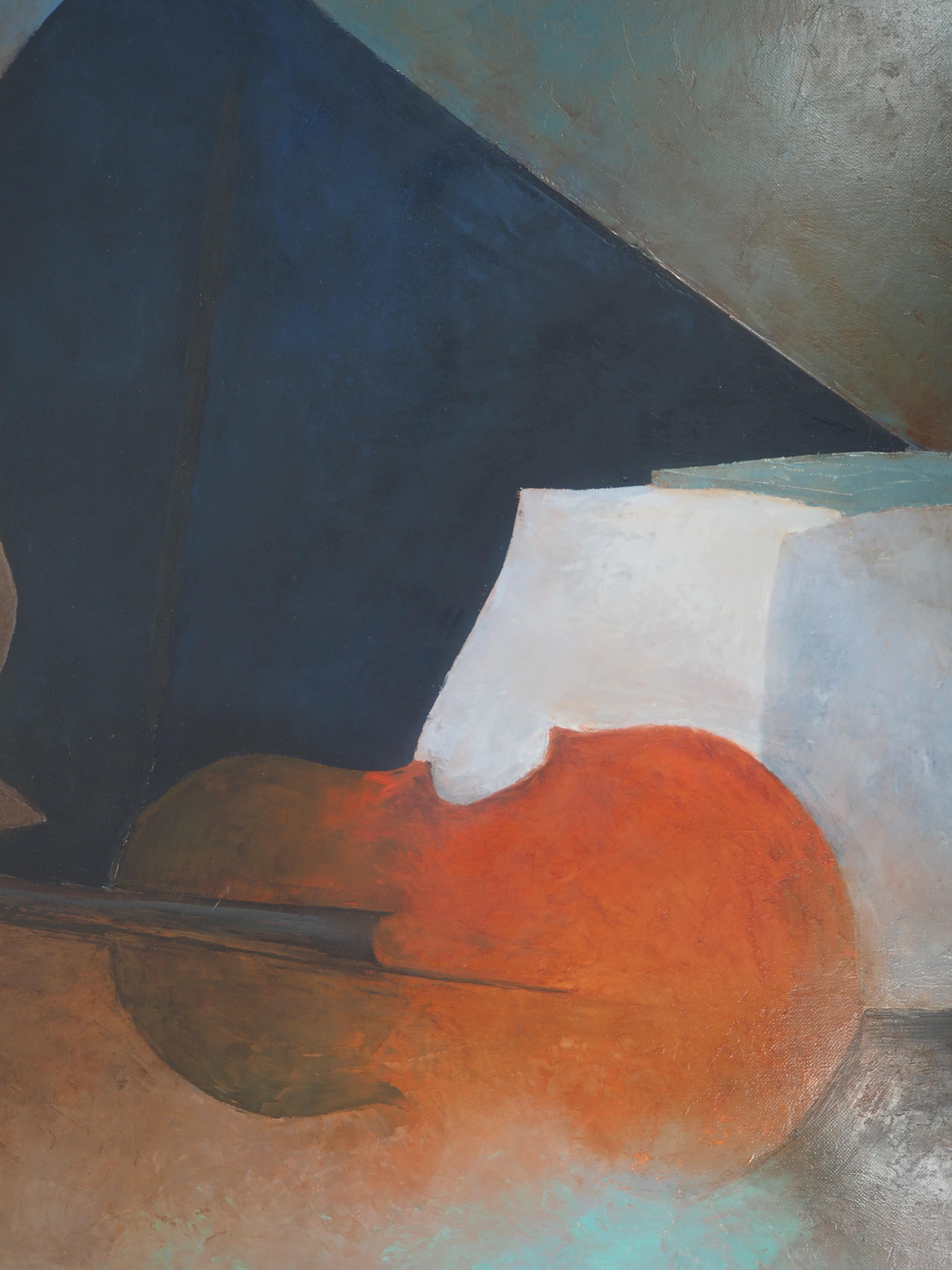 Nature morte avec violon et piano - Huile sur toile originale, signée - Moderne Painting par Claude Gaveau