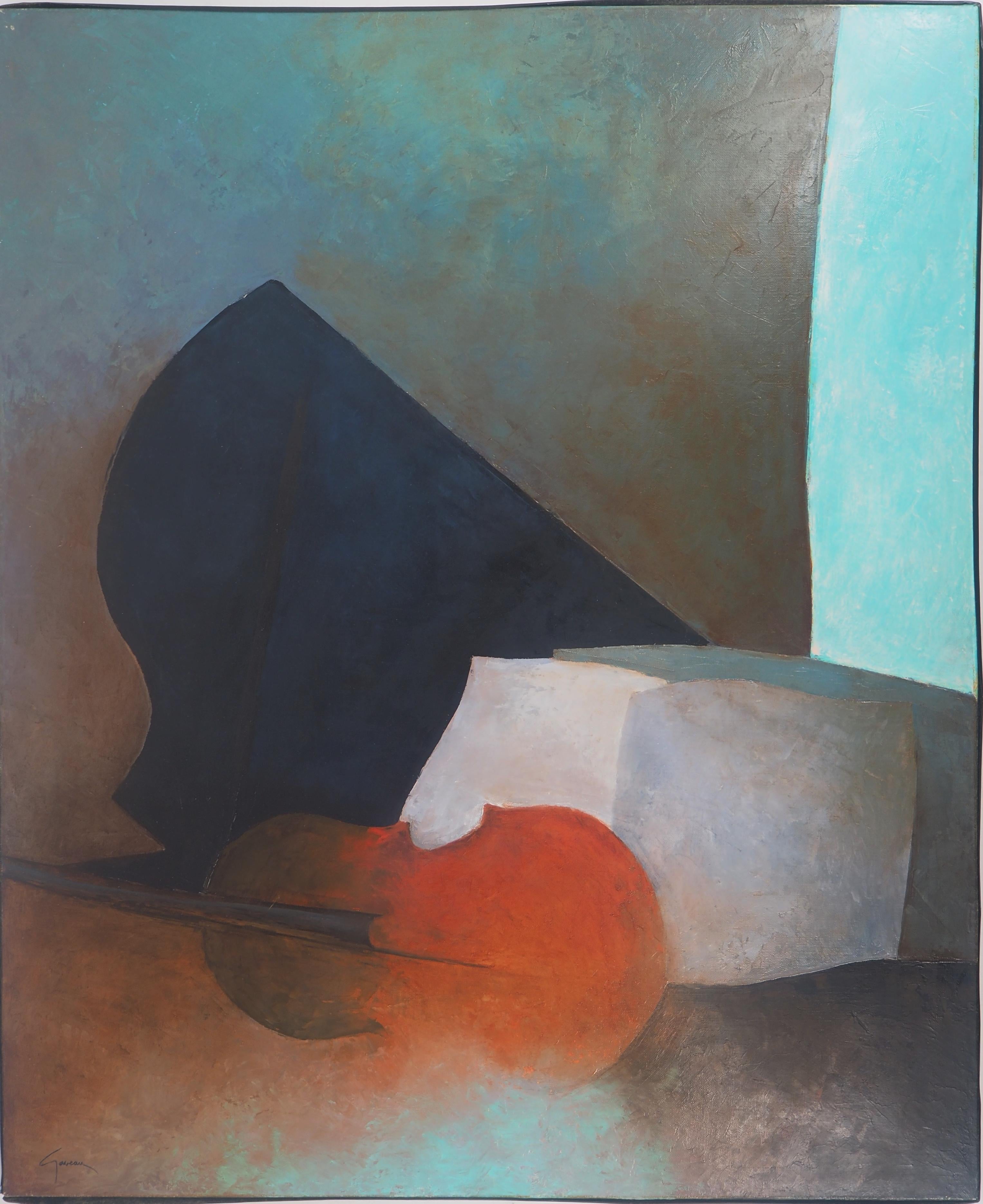 Landscape Painting Claude Gaveau - Nature morte avec violon et piano - Huile sur toile originale, signée