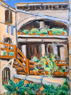 Colourful French Courtyard Garden View, The Geraniums.