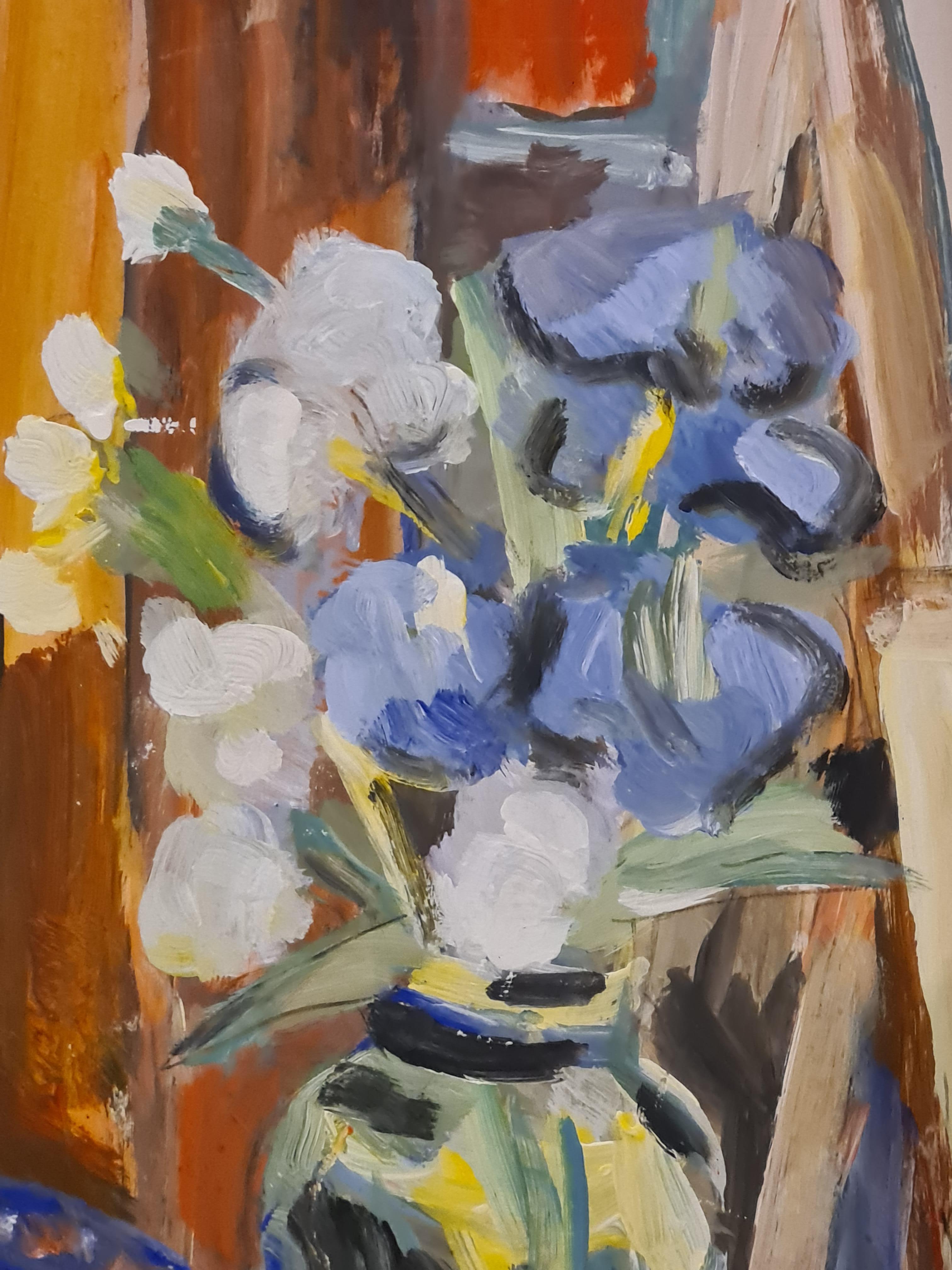 Vista di un interno francese colorato, l'Atelier dell'artista, Chez Marie Astoin - Painting Moderno di Claude Gemy