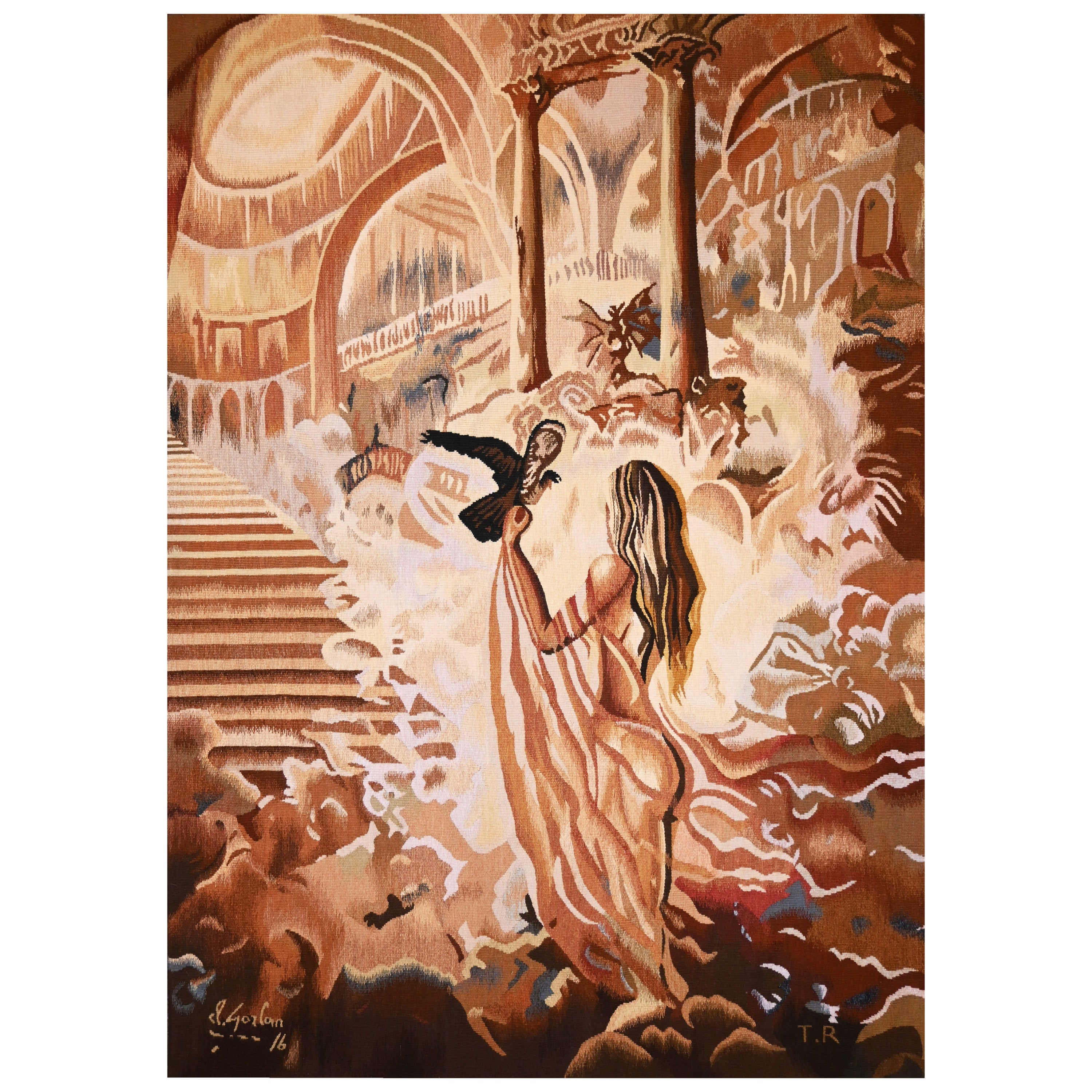 Claude Gozlan "the Palace of Chimeras" moderne french Tapestry Pinton - N° 1383