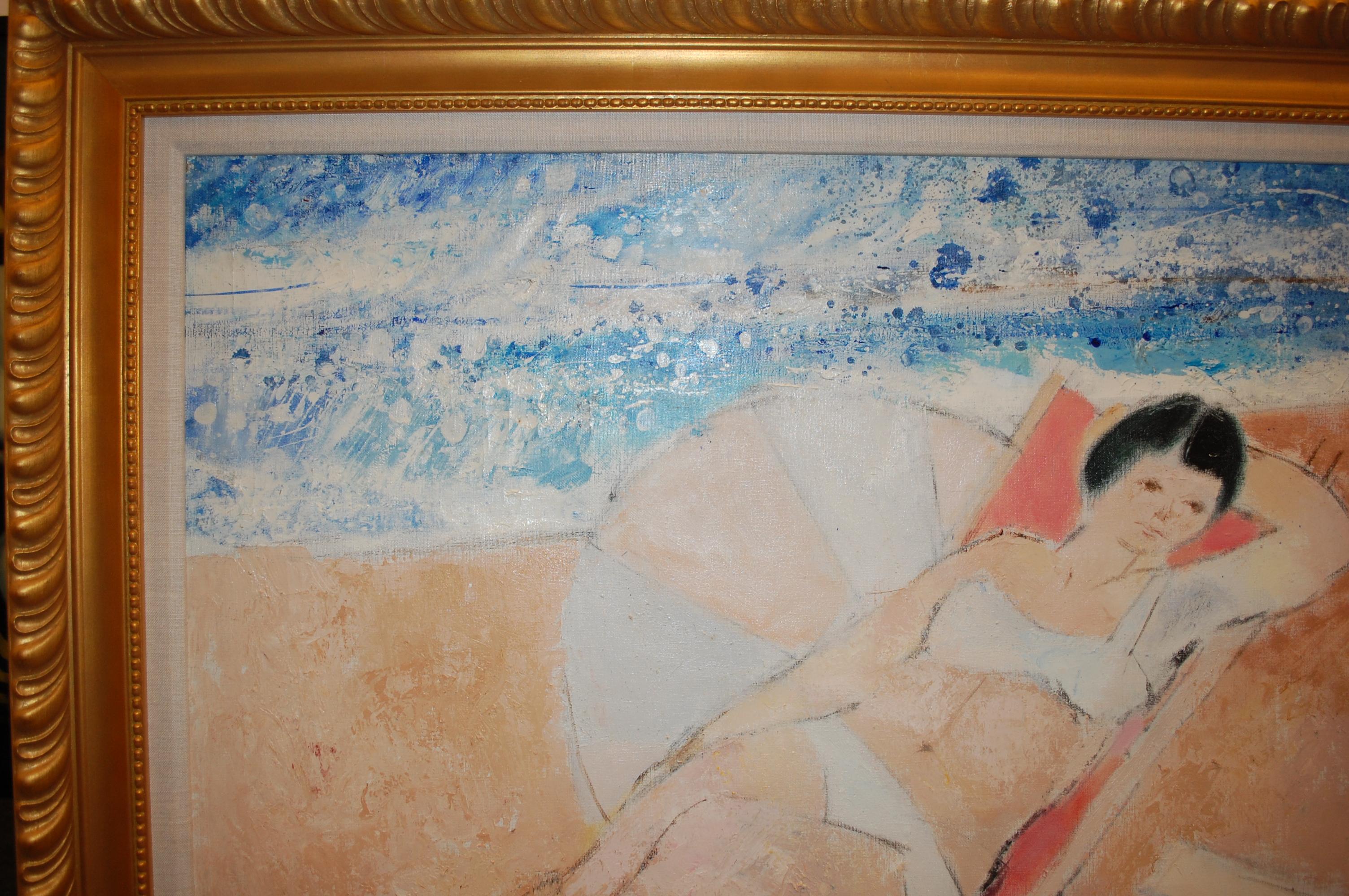 Frau, die am Strand liegt.
 Künstler signiert in der linken unteren Ecke.
Claude Grosperrin ist ein französischer Maler und Lithograf, der am 26. November 1936 in Charenton-le-Pont (Val-de-Marne) geboren wurde und am 16. Juli 1977 in Paris starb.