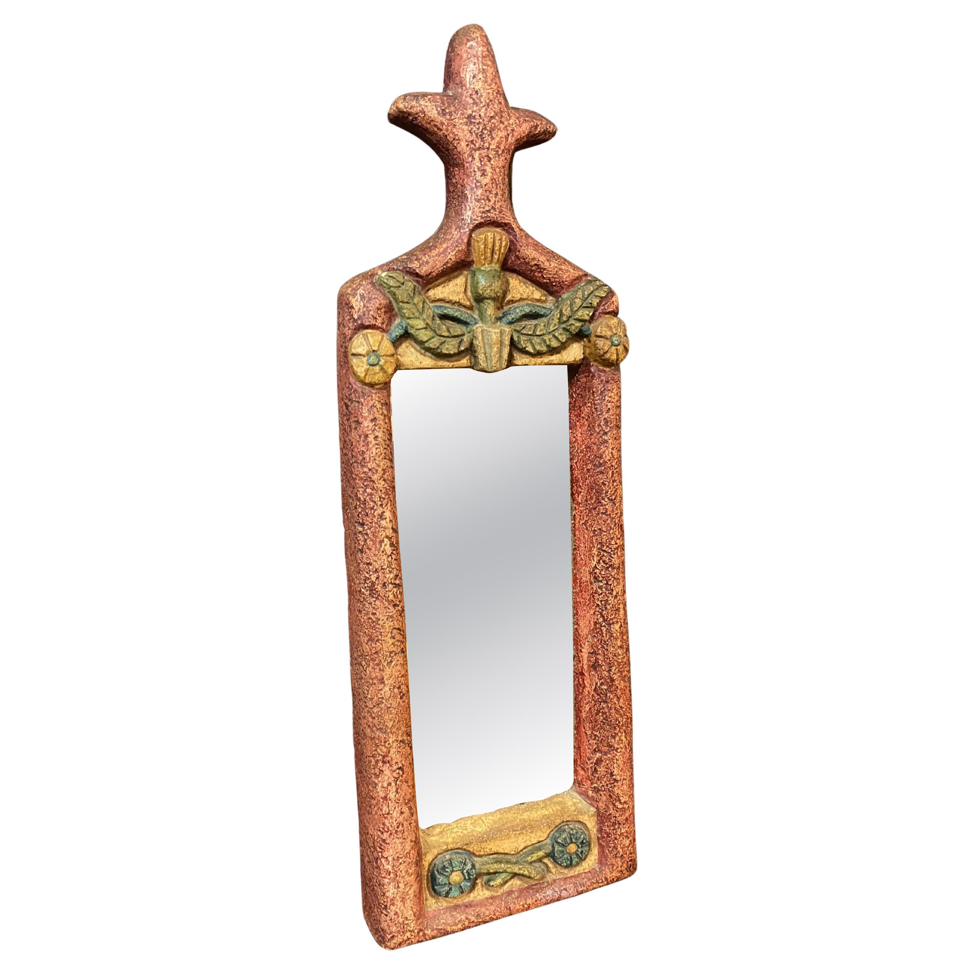 Claude Gruer (1923-2013) and Marie-Madeleine A polychrome-tinted chamotte mirror For Sale