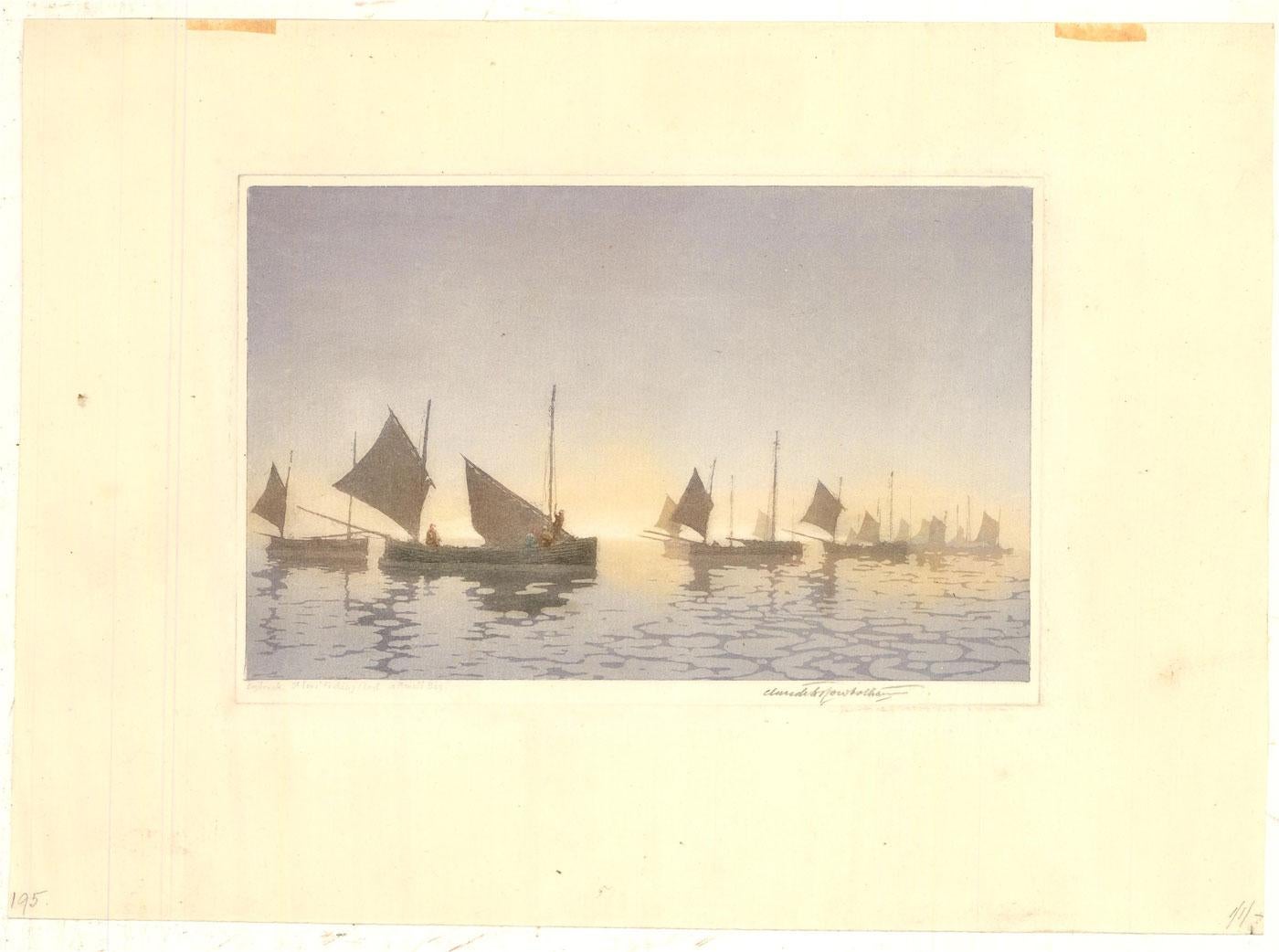 Claude H. Rowbotham (1846-1949) - Etching. Fishing Fleet in Mount's Bay - Print by Claude H Rowbotham