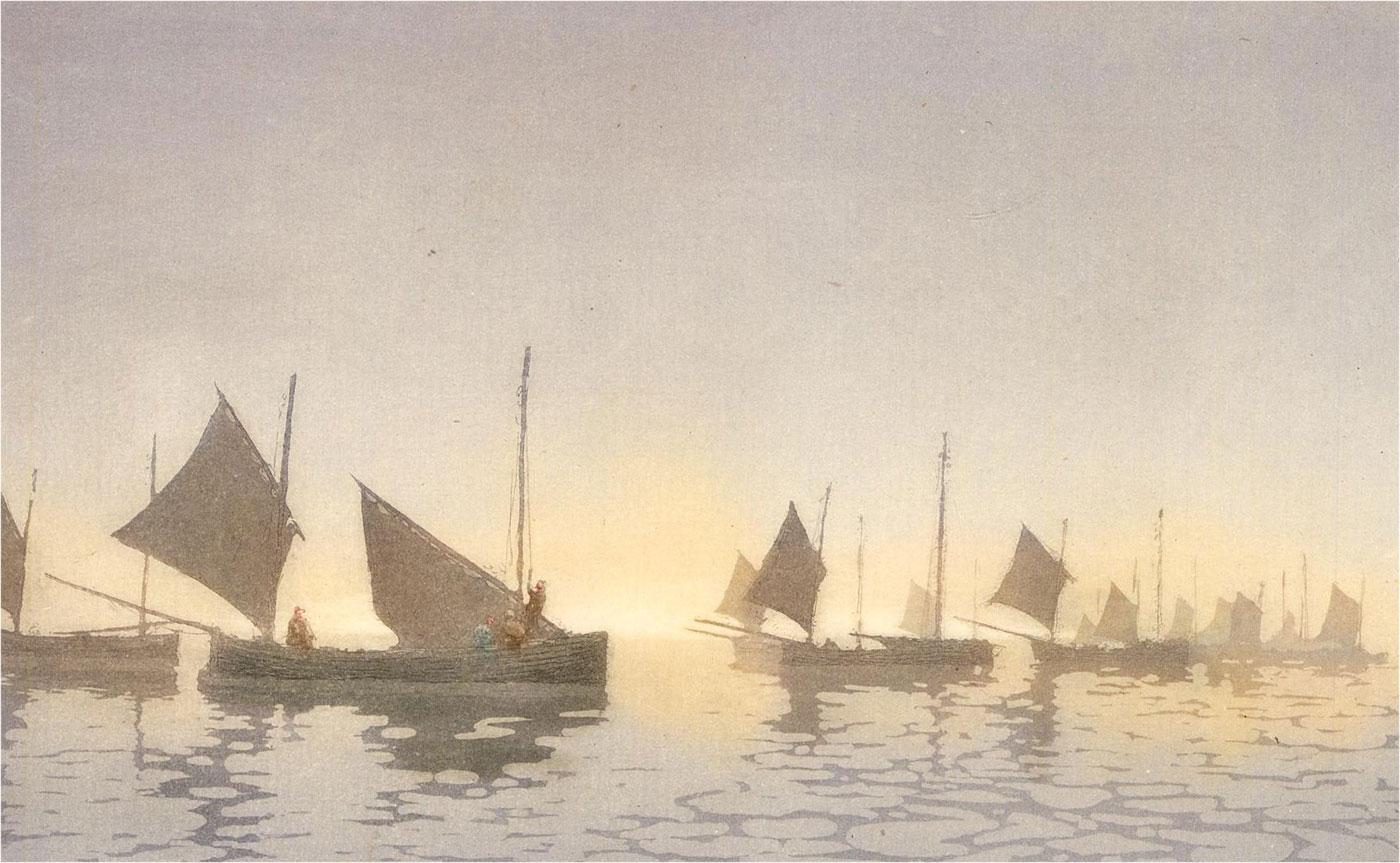 Claude H Rowbotham Figurative Print - Claude H. Rowbotham (1846-1949) - Etching. Fishing Fleet in Mount's Bay