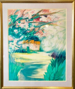 French Modernist Vivid Bright Fauvist Landscape Watercolor Gouache Painting