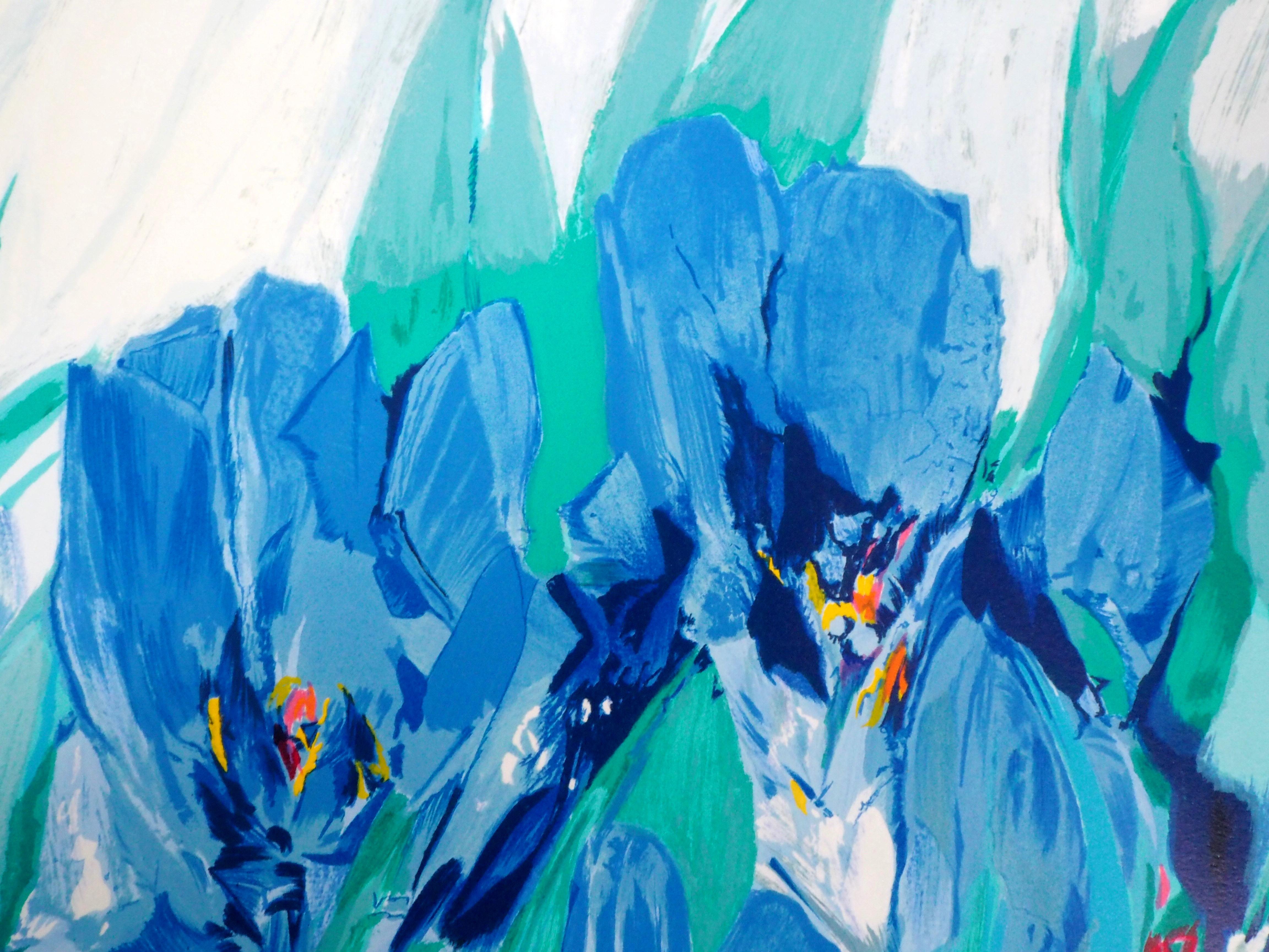 Blue Iris -  Original Lithograph, Handsigned  For Sale 1