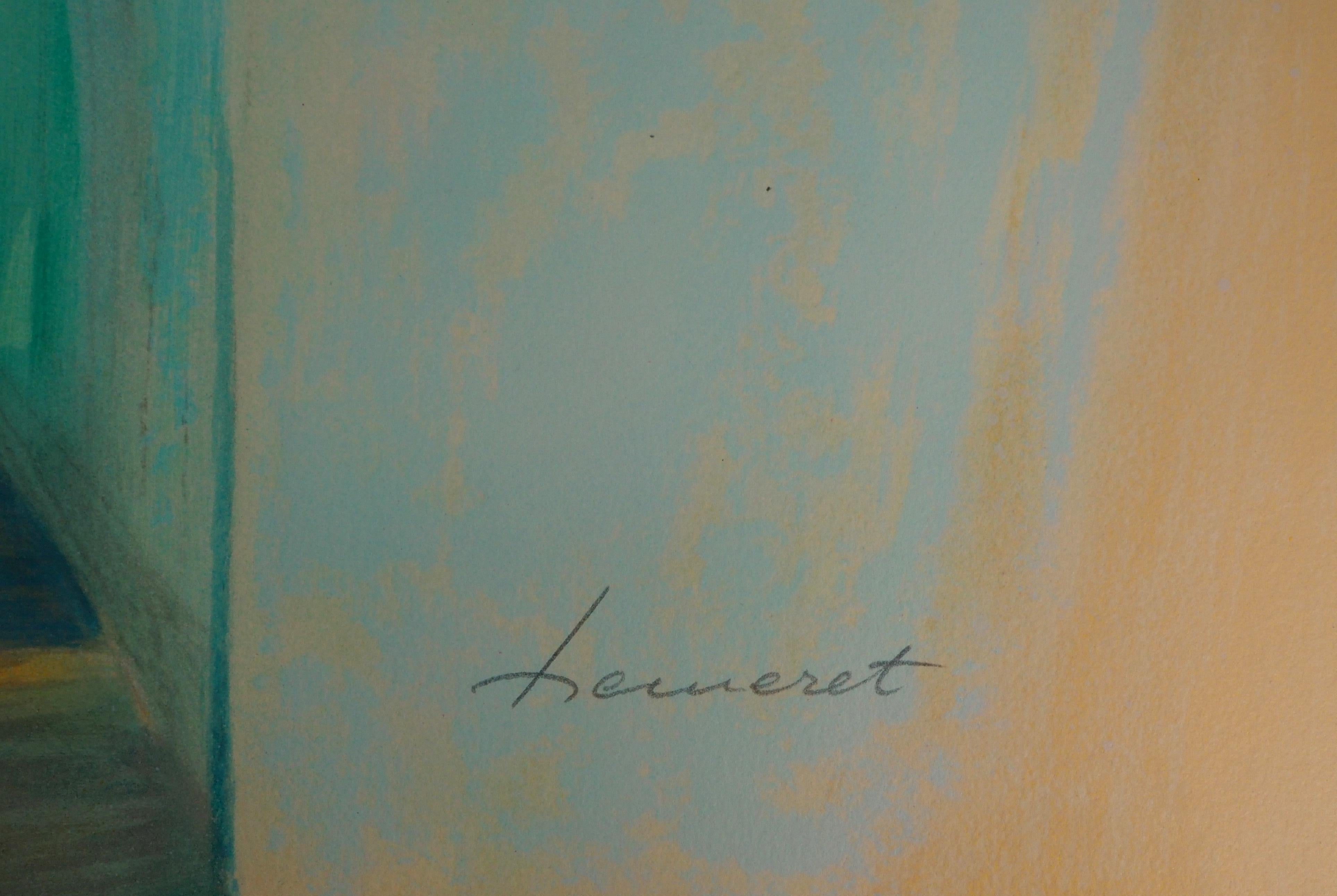 Greece : Old street in Santorini - Original Lithograph, Handsigned - Print by Claude Hemeret