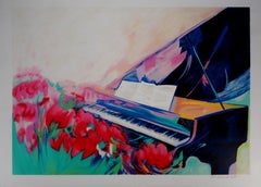 Spartiti per pianoforte e musica  Litografia originale, firmata con la mano