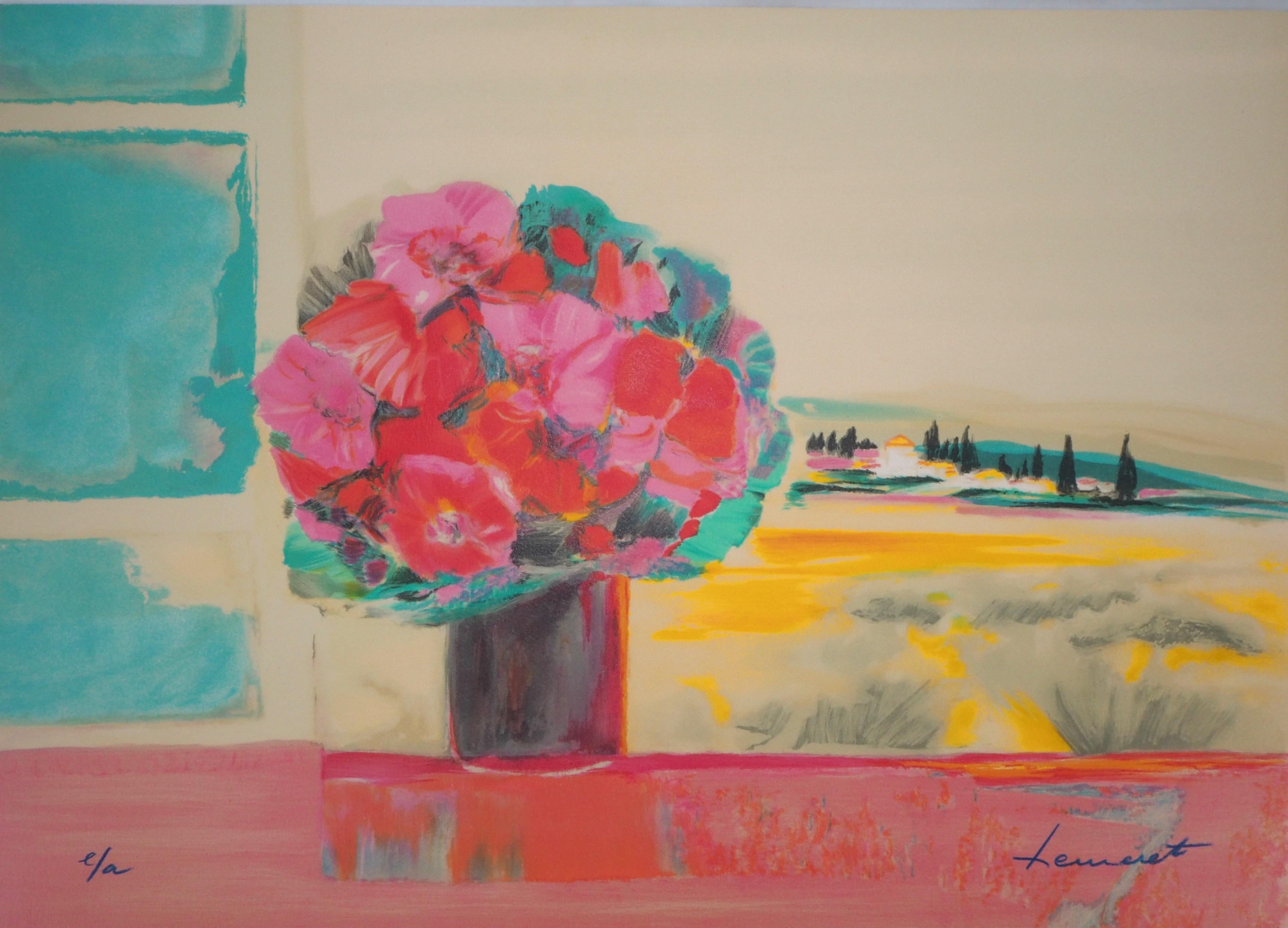 Landscape Print di Claude Hemeret - La Provenza, finestra sull'entroterra -  Litografia originale, firmata con la mano