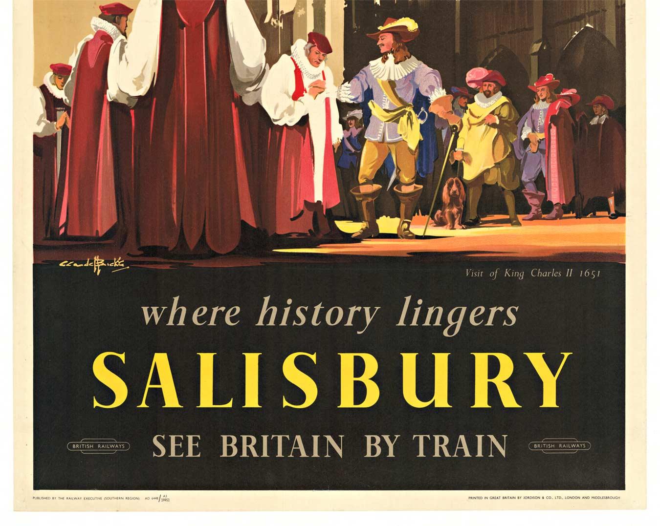 Affiche de voyage vintage originale de Salisbury British Railways  1952 - Gothique Print par Claude Henry Buckle