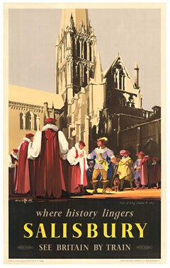Original Salisbury British Railways vintage travel poster  1952