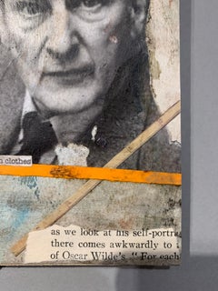 Abstrakte abstrakte Collage-Porträt von Lucian Freud, mit Farbe, Tusche auf  Antikes Papier, antikes