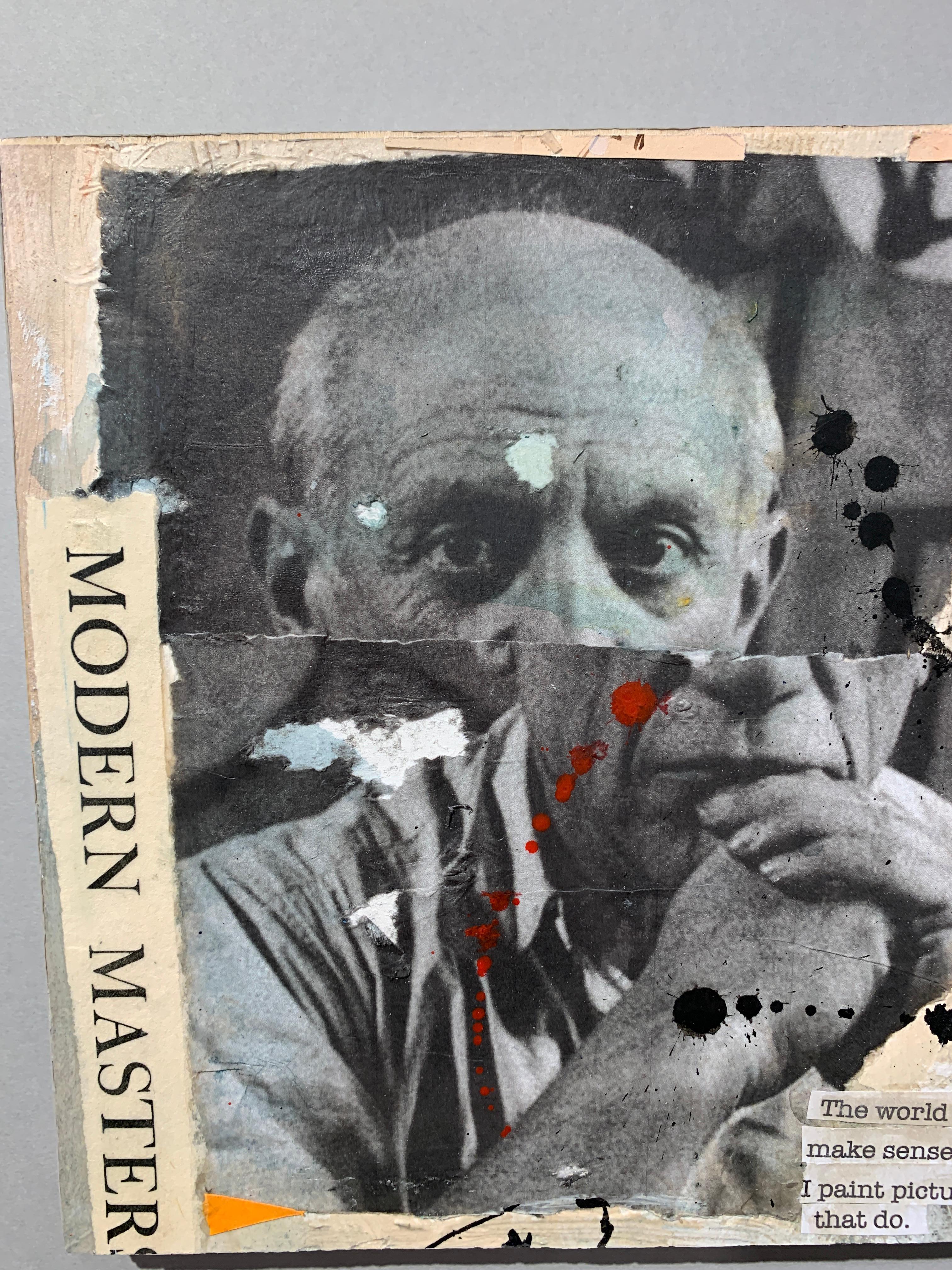 Abstract collage Portrait of Pablo Picasso , with paint, ink on  antique paper, - Art by Claude Howard Stuart