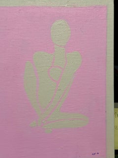 Quadro astratto di due figure nude ispirate a Matisse, in rosa e bianco.