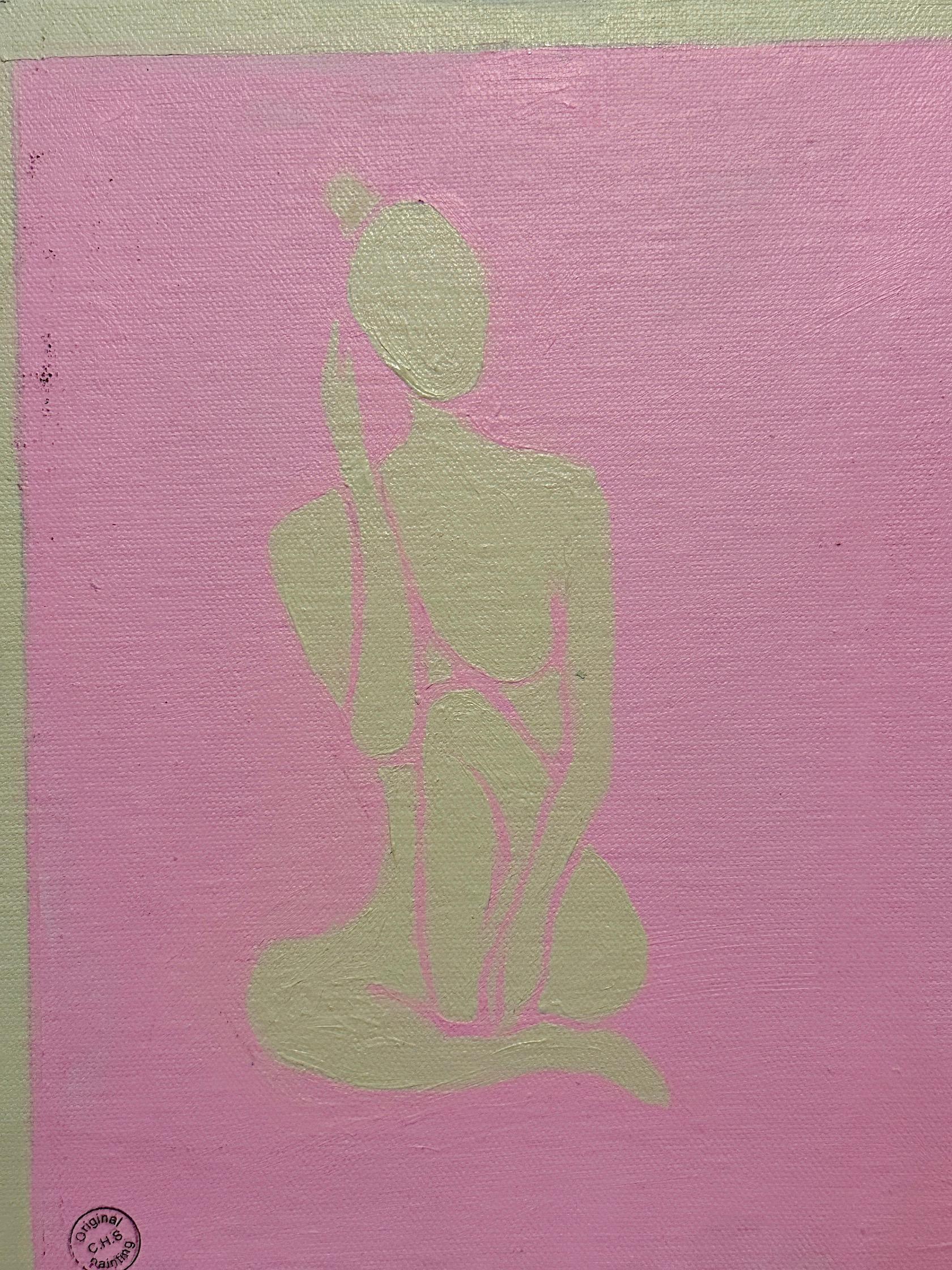 Abstraktes Gemälde mit zwei von Matisse inspirierten nackten Figuren in Rosa und Weiß (Pink), Nude Painting, von Claude Howard Stuart
